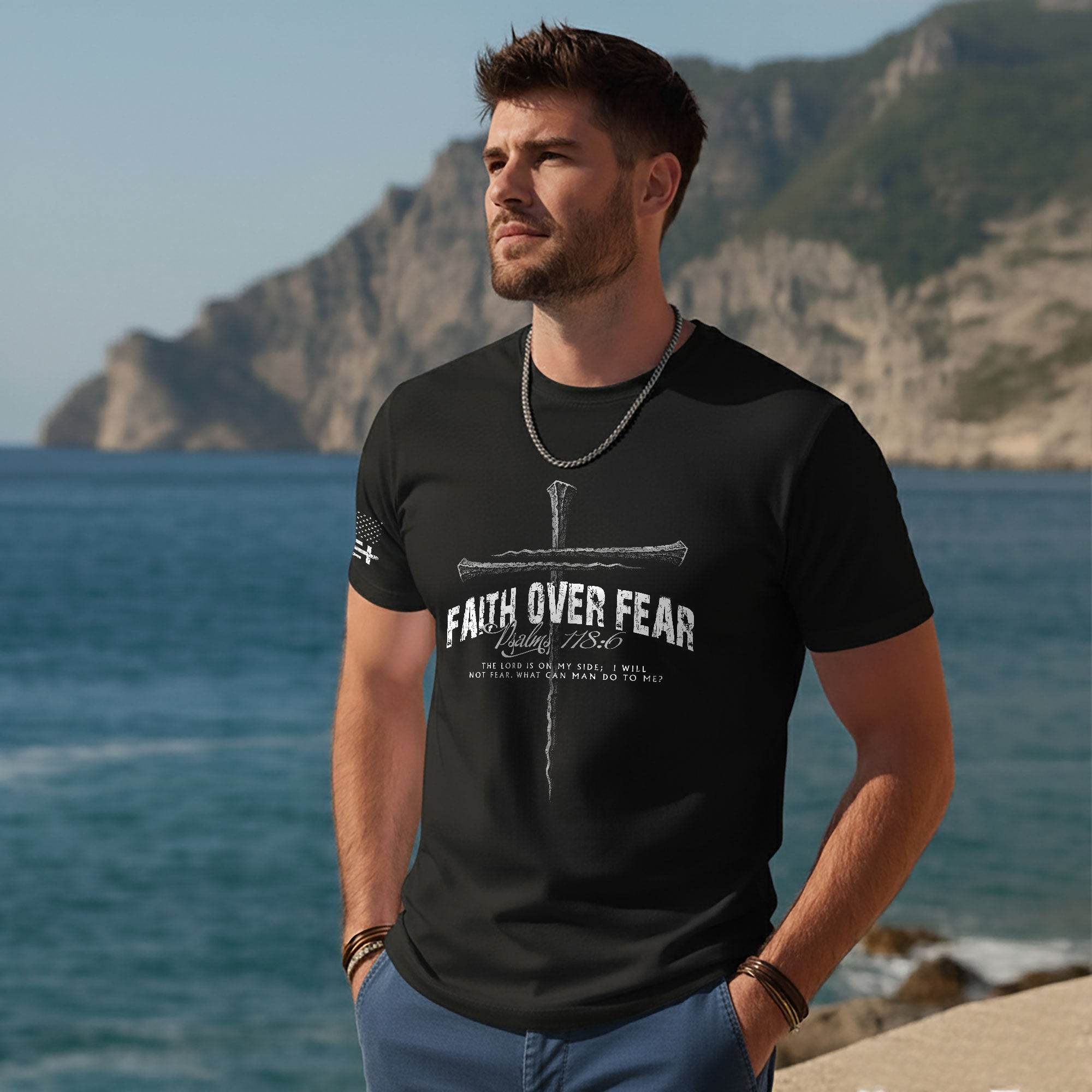 Faith Over Fear Psalm 118:6 Cross T-Shirt - Rust Field Wear