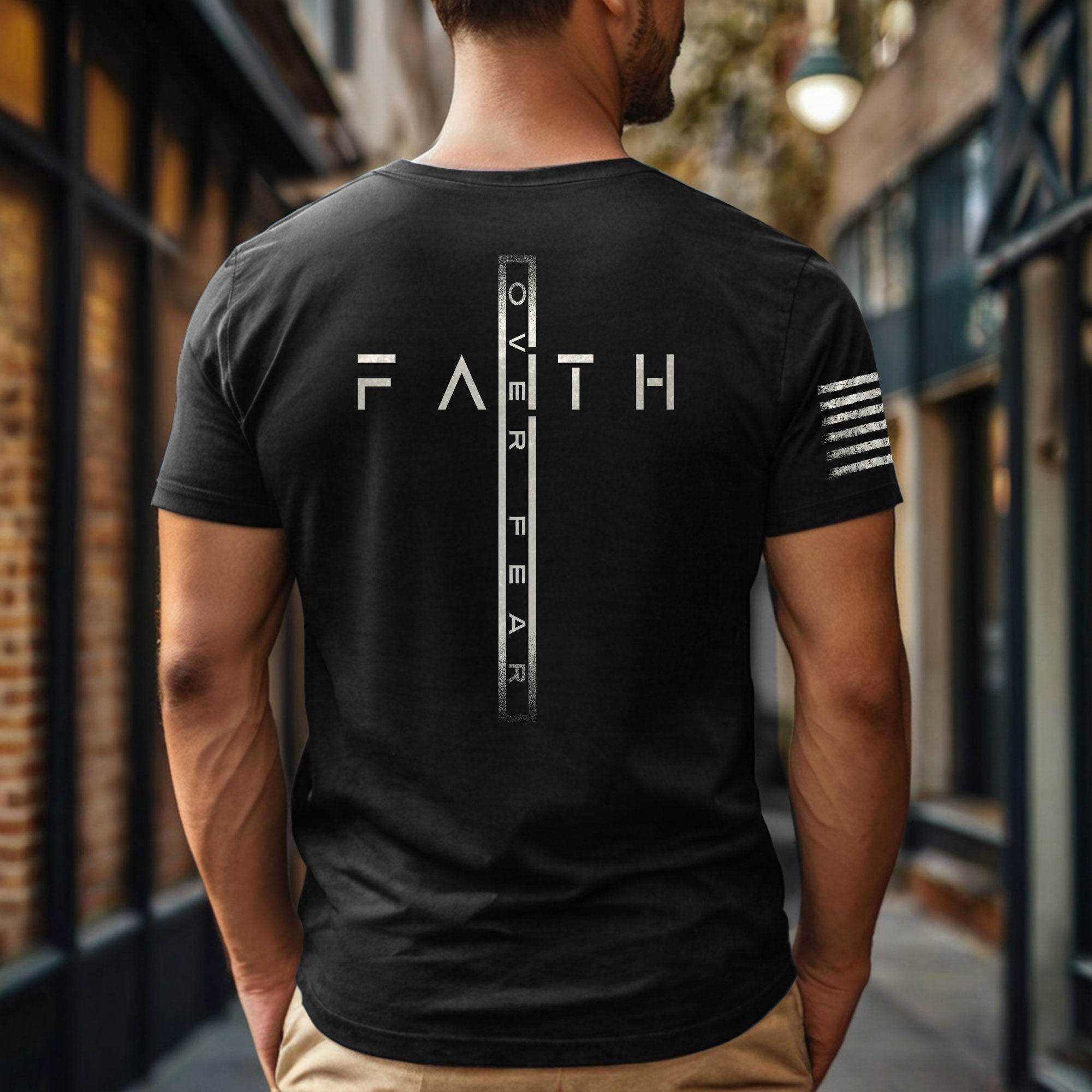 Faith Over Fear Bold Vertical Cross Statement T-Shirt - Rust Field Wear