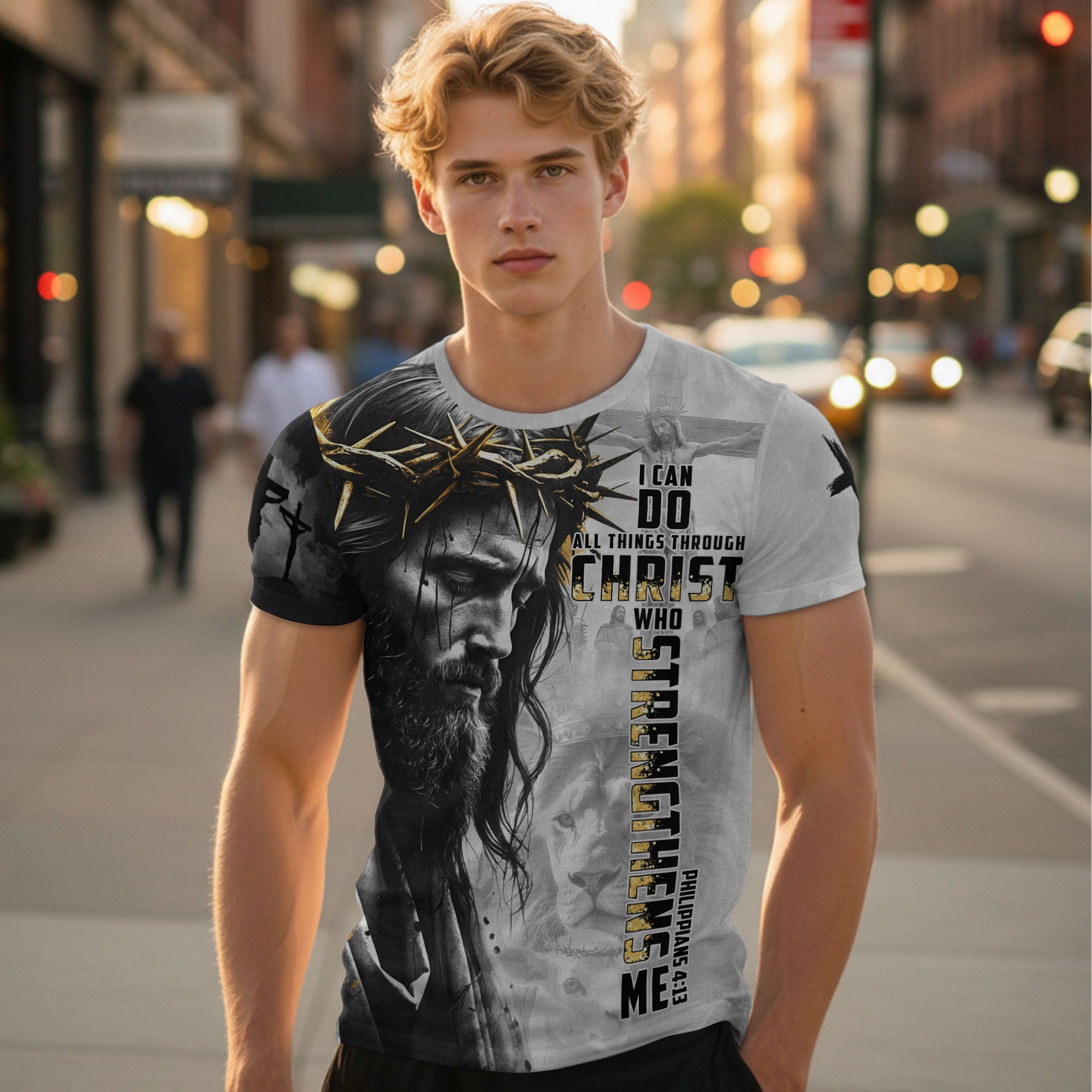 I Can Do All Things Through Christ Crown of Thorns Lion Christian T-Shirt