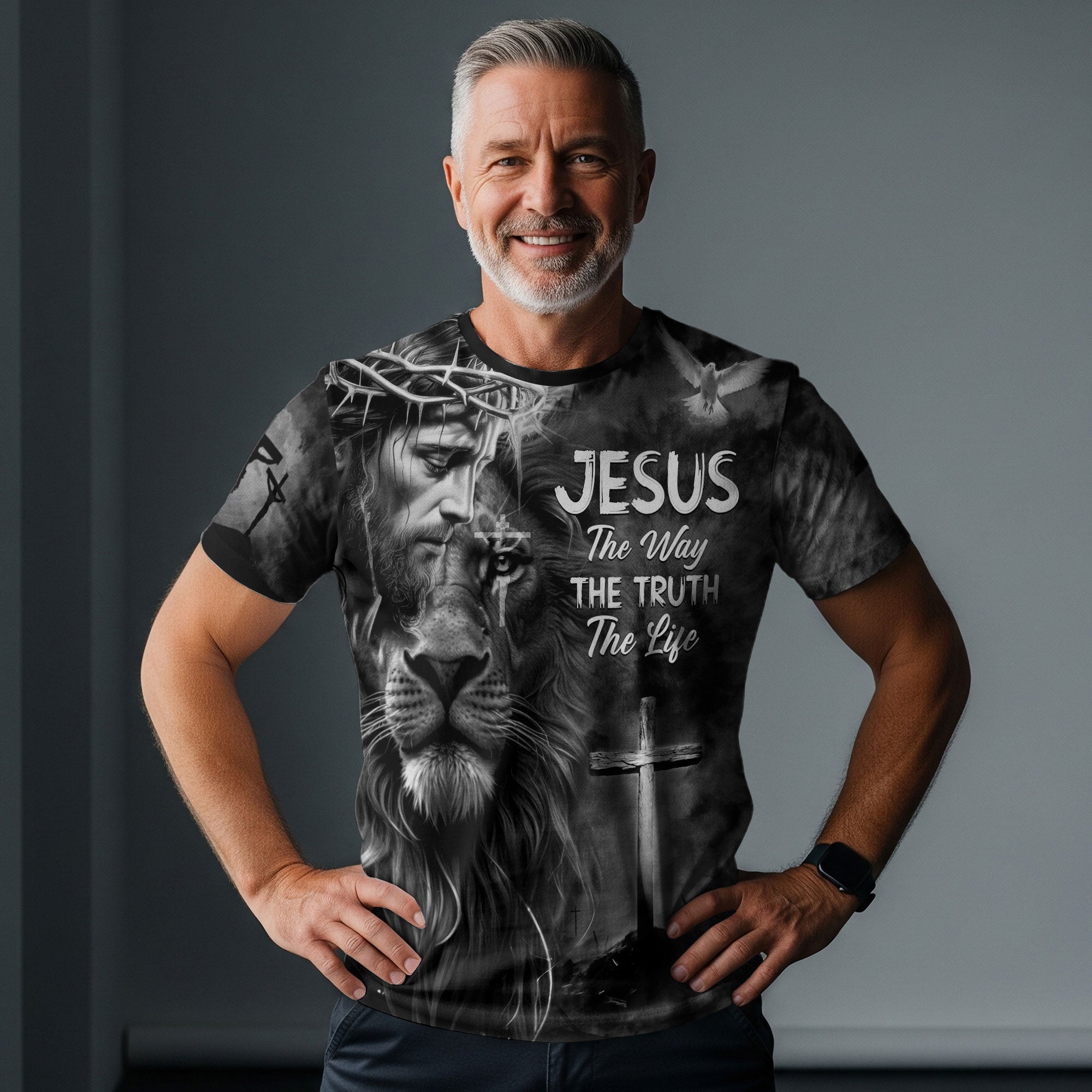 Black And White Jesus Lion Of Judah Cross The Way The Truth The Life T-Shirt