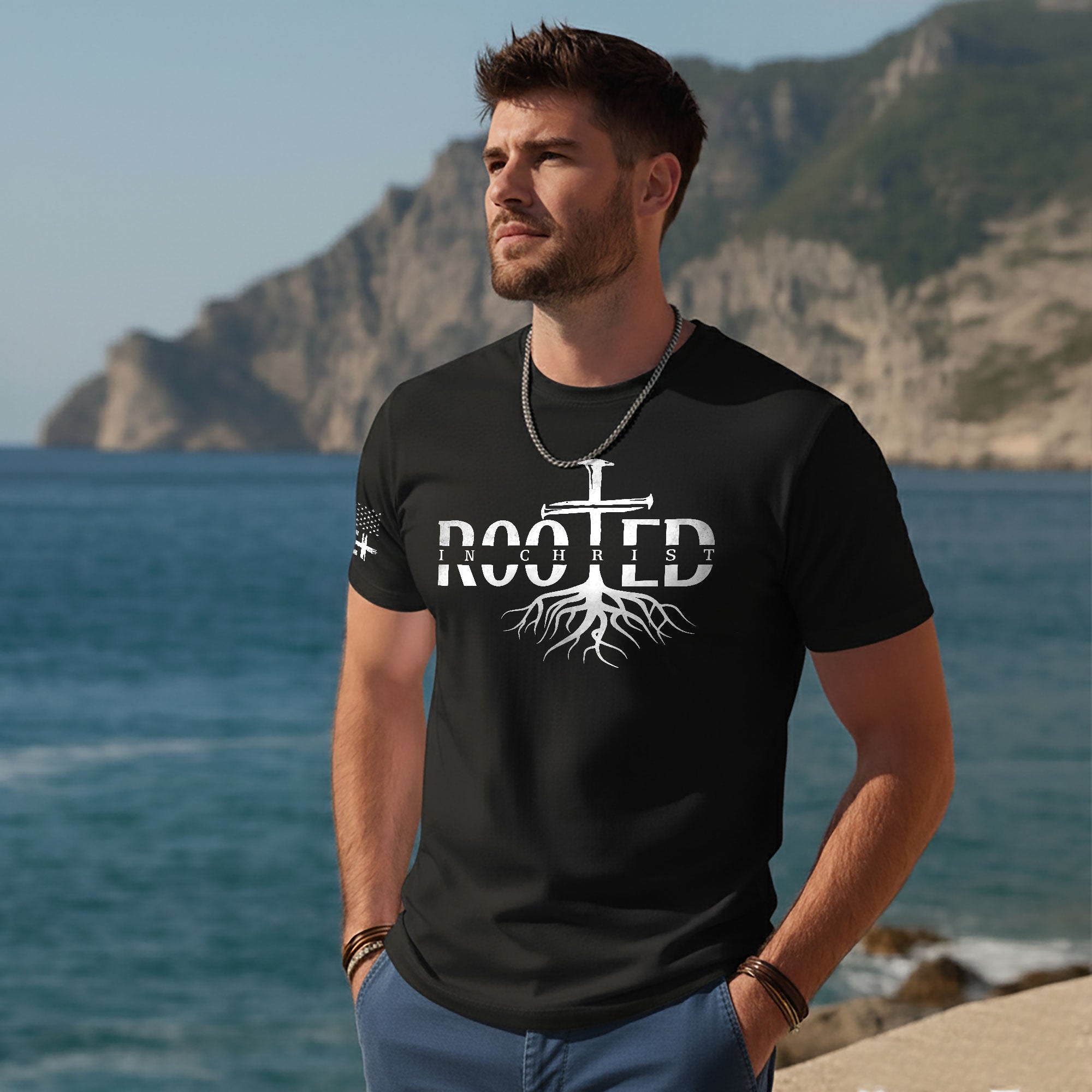 Rooted In Christ Cross Roots Christian T-Shirt
