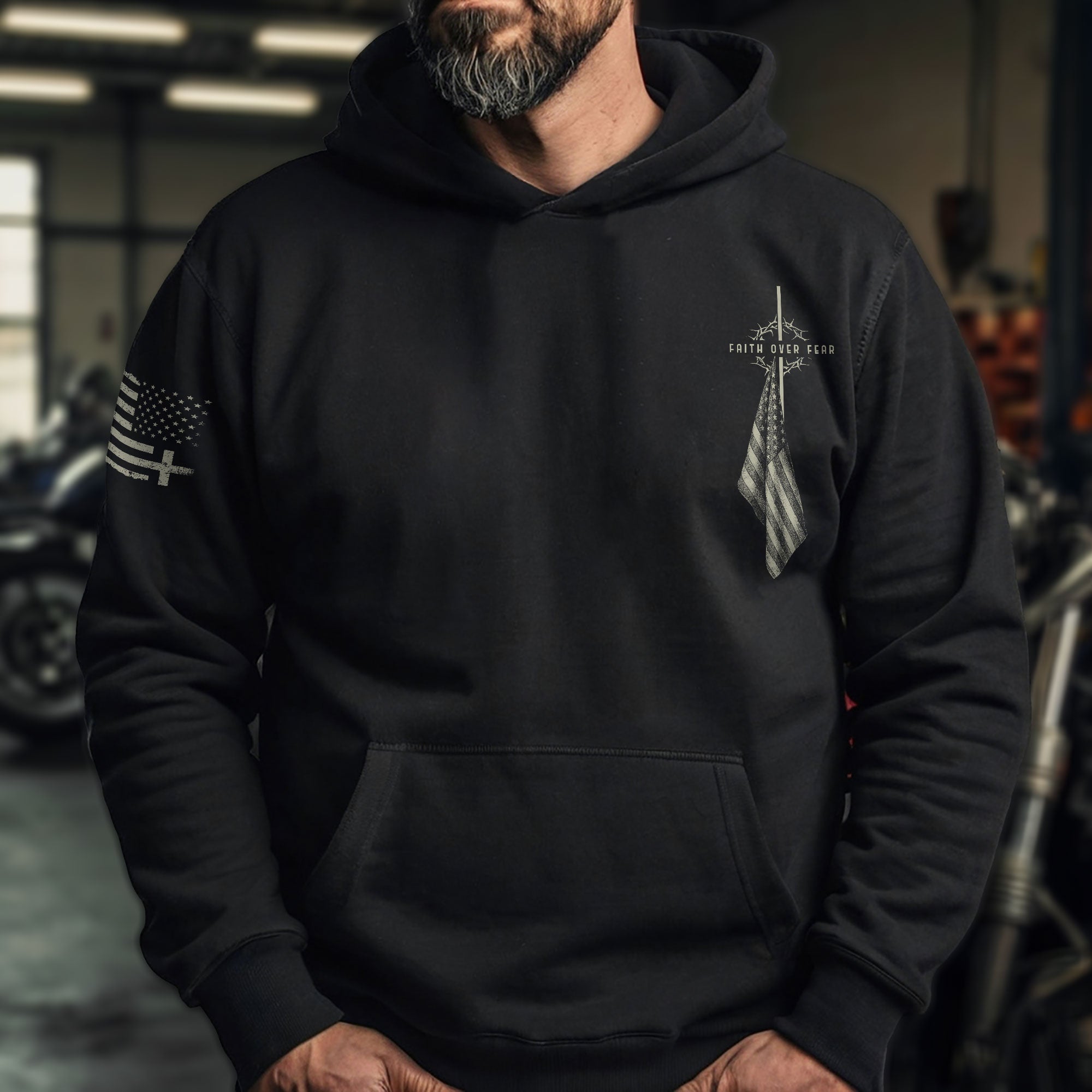 Faith Over Fear American Flag Cross Psalms 118 6 Christian Hoodie