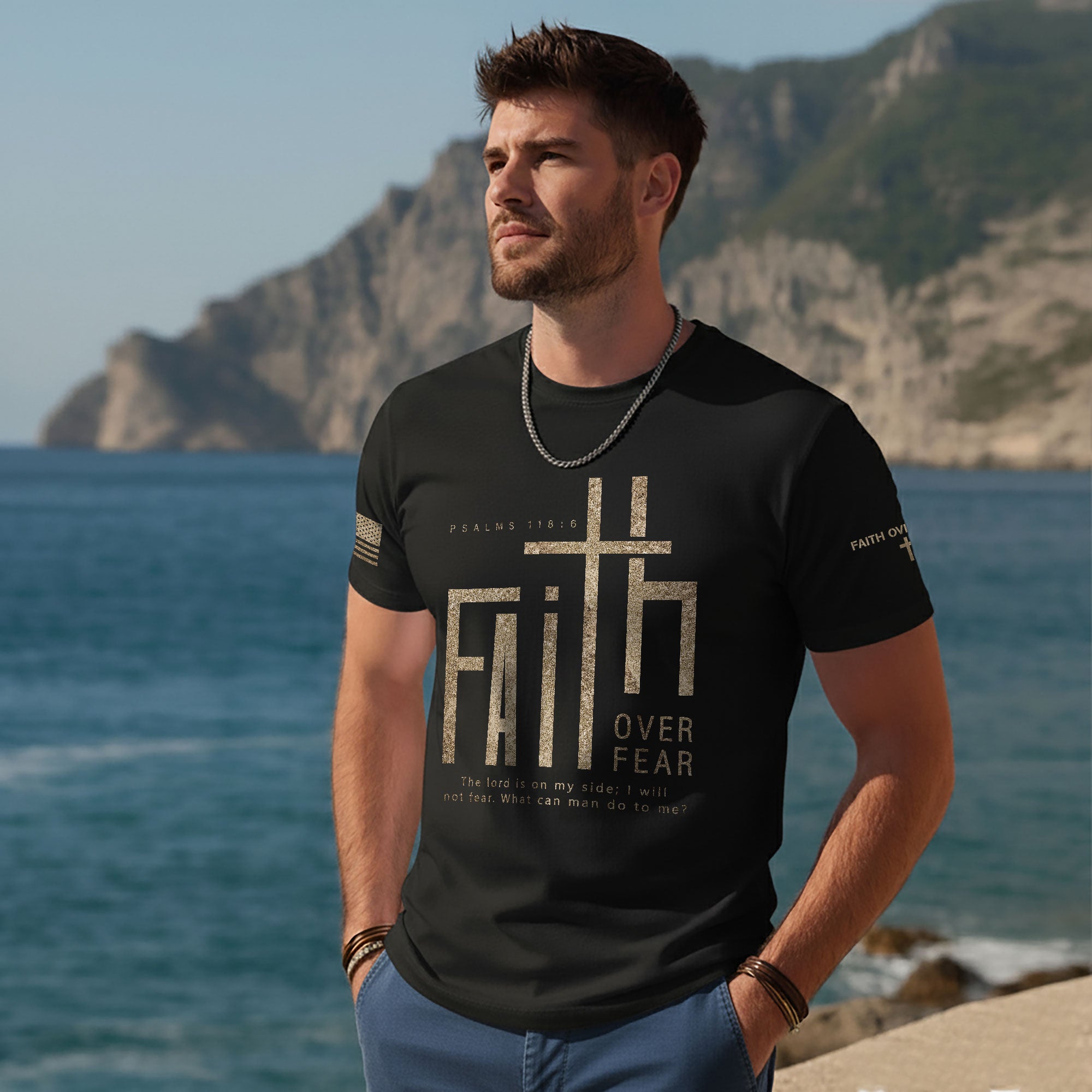 Minimal Faith Over Fear Psalms 118 6 Cross Christian T-Shirt