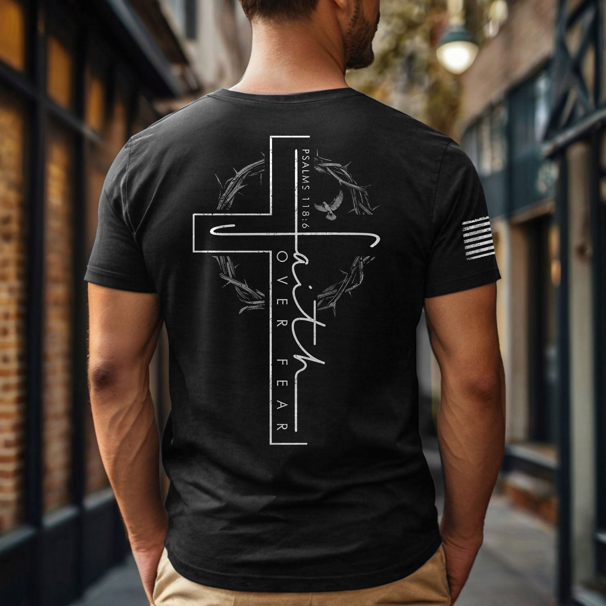 Faith Over Fear Cross Crown of Thorns Psalm 118:6 Christian T-Shirt
