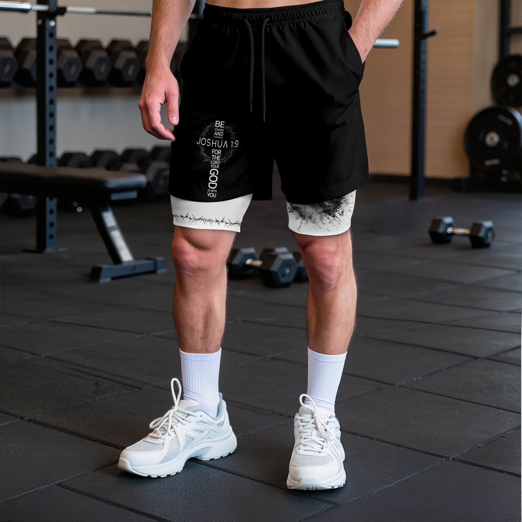 Joshua 1 9 Three Crosses Christian Gym Shorts Faith Over Fear