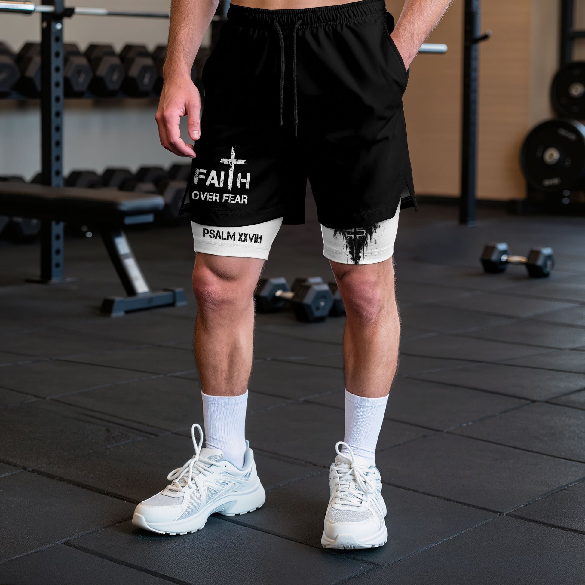 Psalm 27:1 Faith Over Fear Christian Mens Workout Shorts Sketch Lion Bible Verse Art - Rust Field Wear