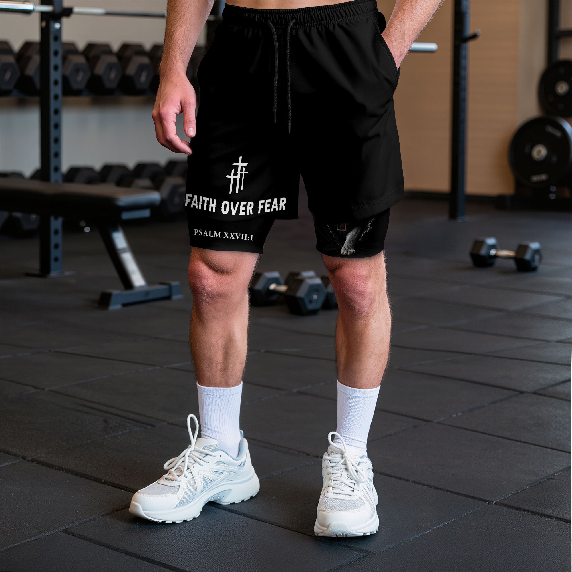 Psalm 27:1 Faith Over Fear Christian Mens Athletic Shorts Roaring Lion Scripture Art