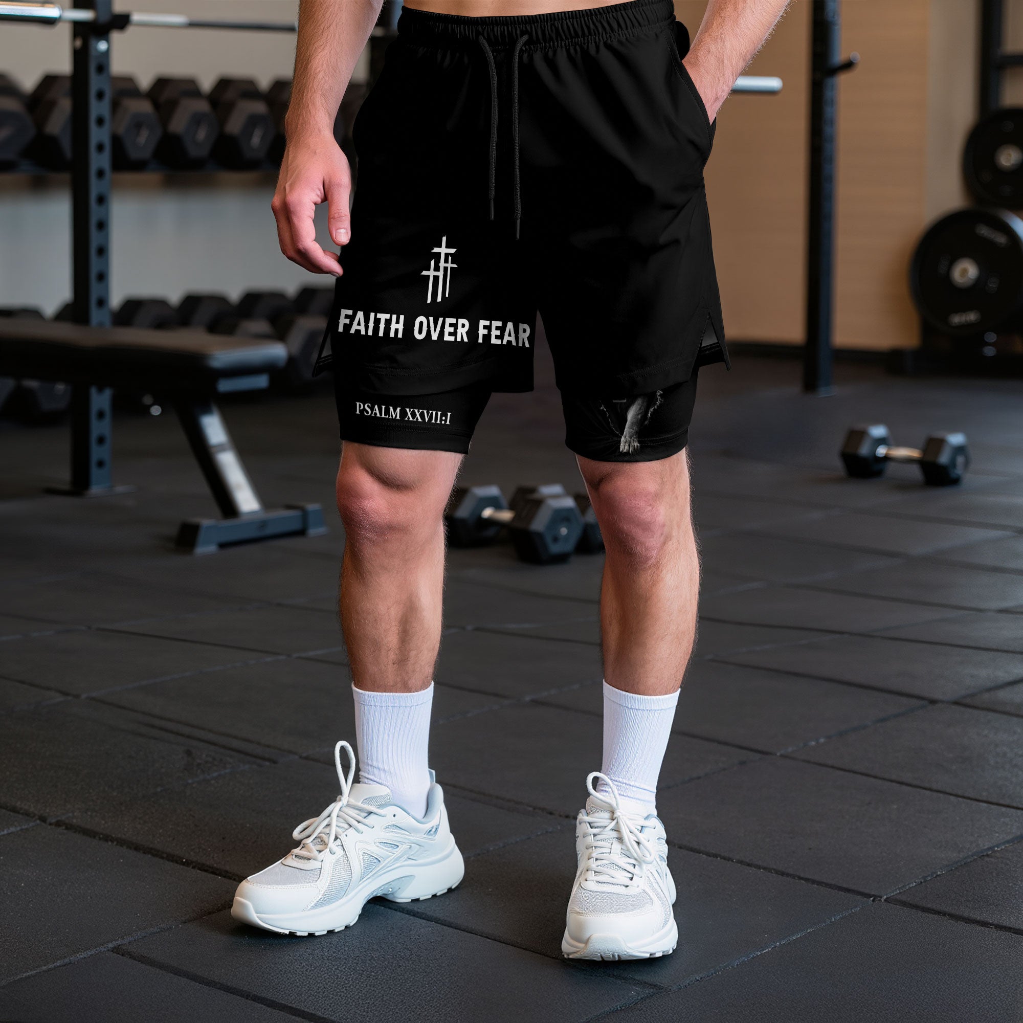 Psalm 27:1 Faith Over Fear Christian Mens Athletic Shorts Roaring Lion Scripture Art - Rust Field Wear
