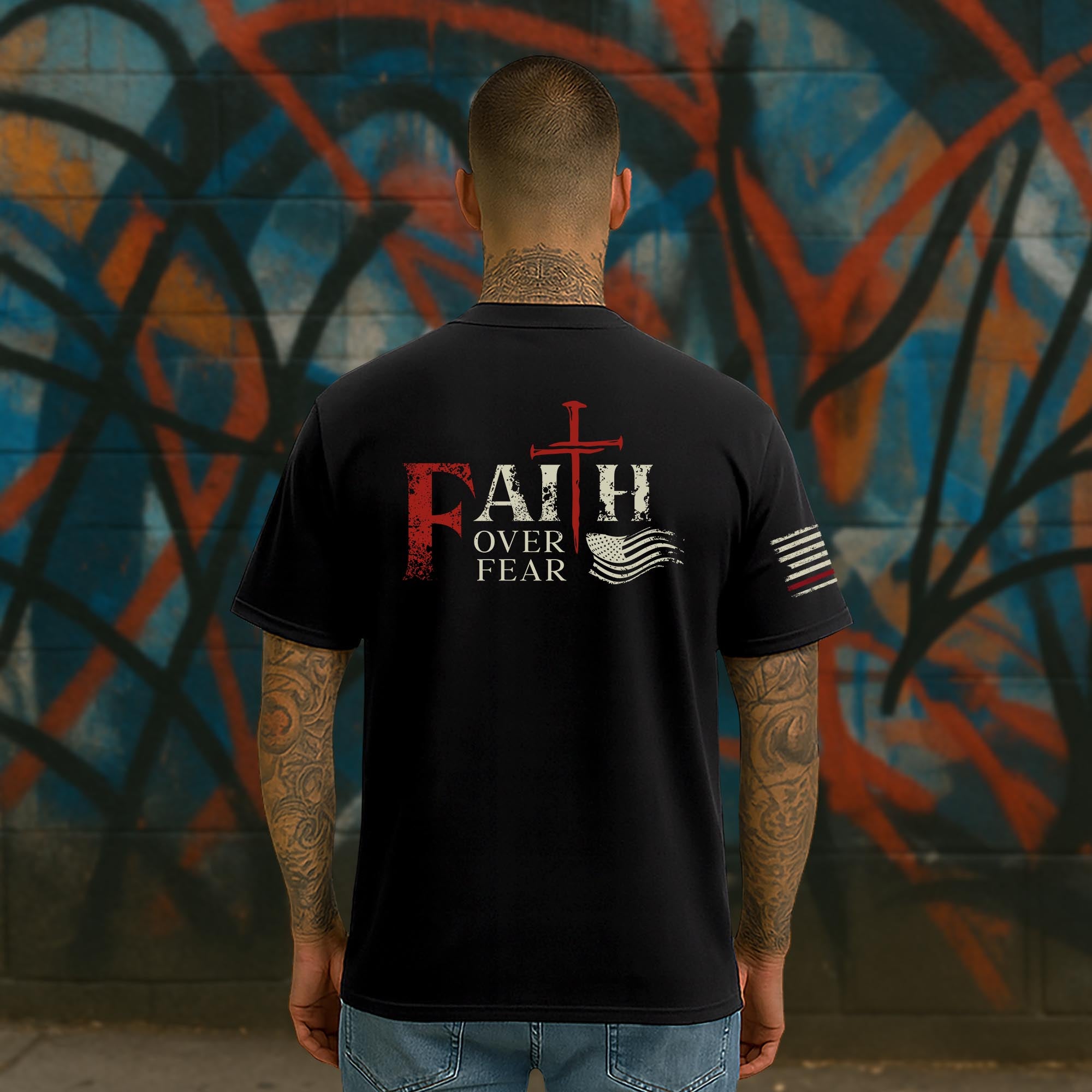 Faith Over Fear Christian Cross Patriotic Religious Jesus Shirt