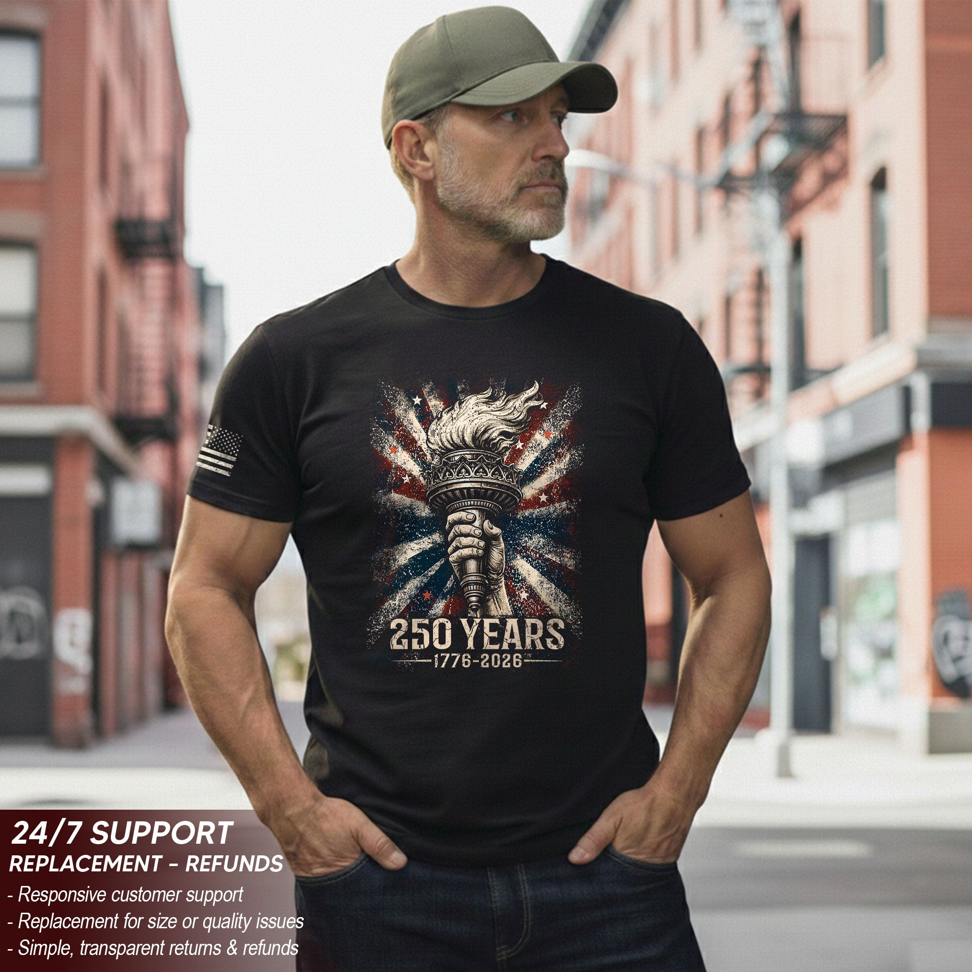 USA 250th Anniversary 250 Years Shirt 1776-2026 Liberty Torch Patriotic Pride