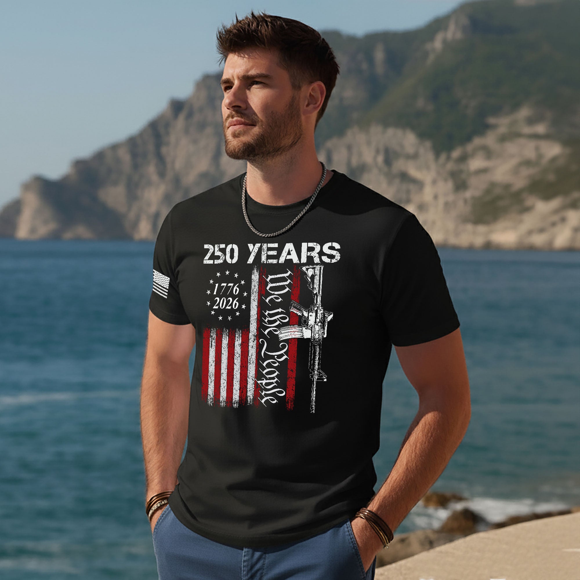 250 Years We The People T-Shirt – Vintage USA Flag 1776–2026 Independence Tee