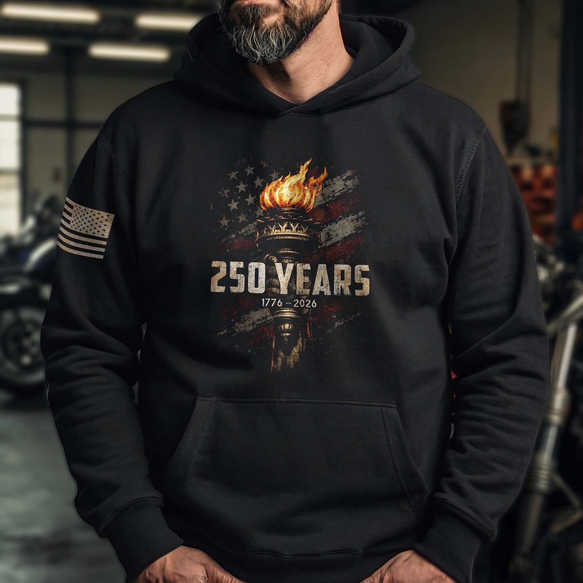 USA 250th Anniversary Hoodie 1776-2026 Liberty Torch Patriotic Men