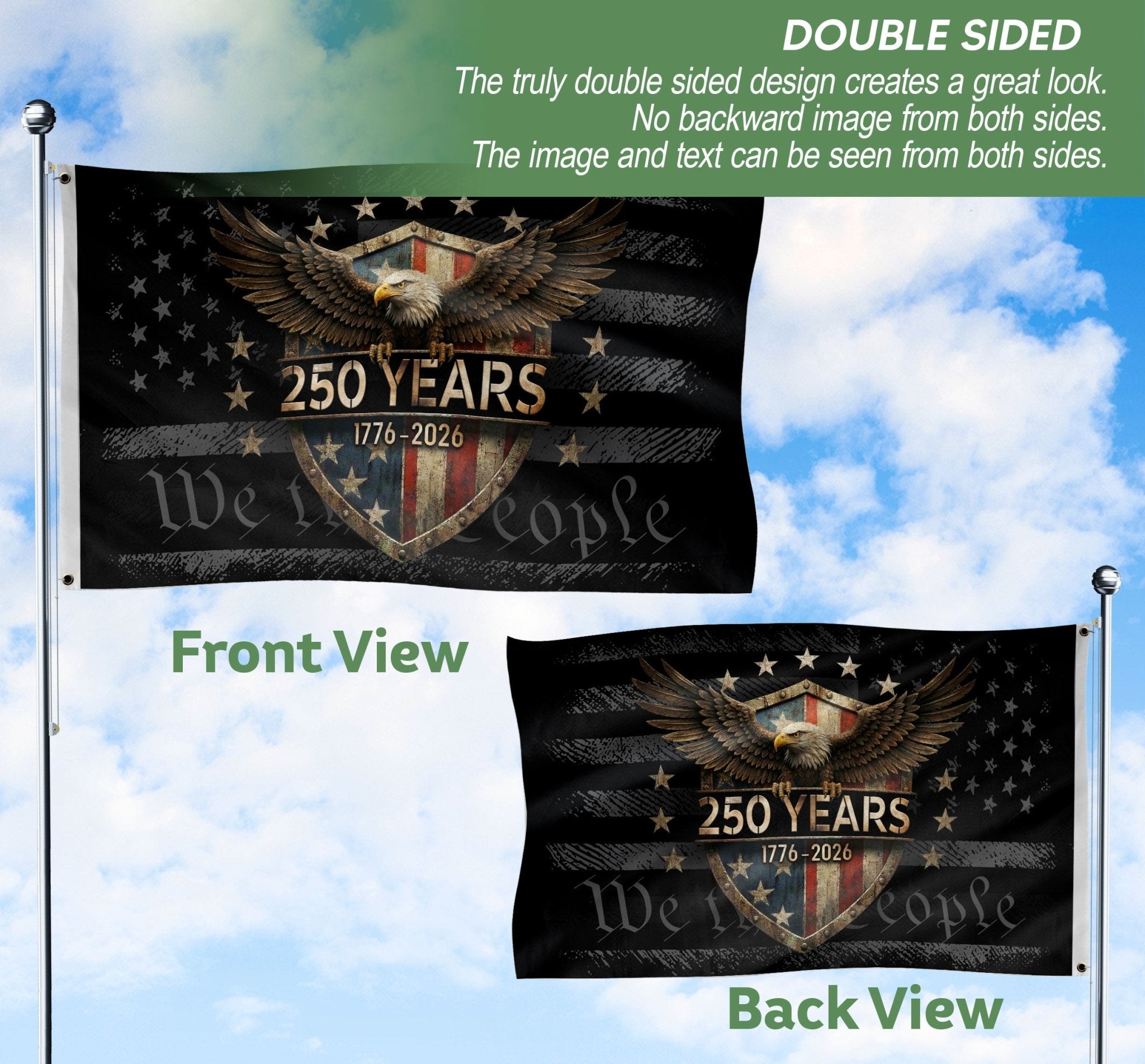 USA 250th Anniversary Flag 1776-2026 American Flag Eagle Patriotic - Rust Field Wear