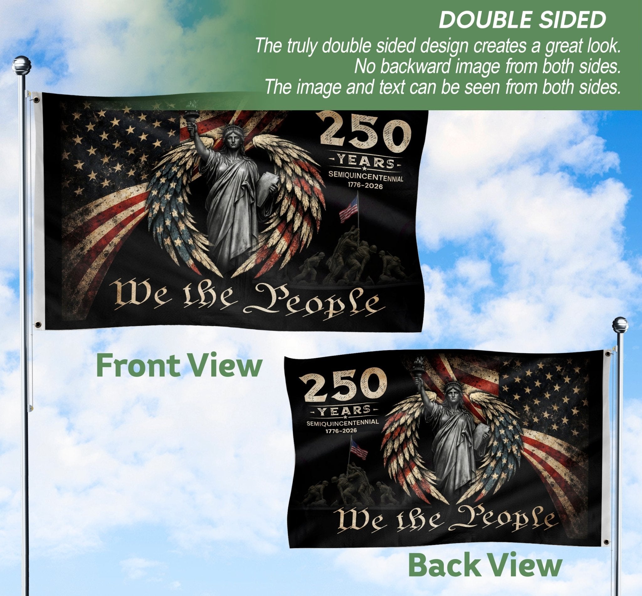 US 1776 2026 Anniversary We The People Patriotic American Liberty Banner Flag 3x5 ft - Rust Field Wear