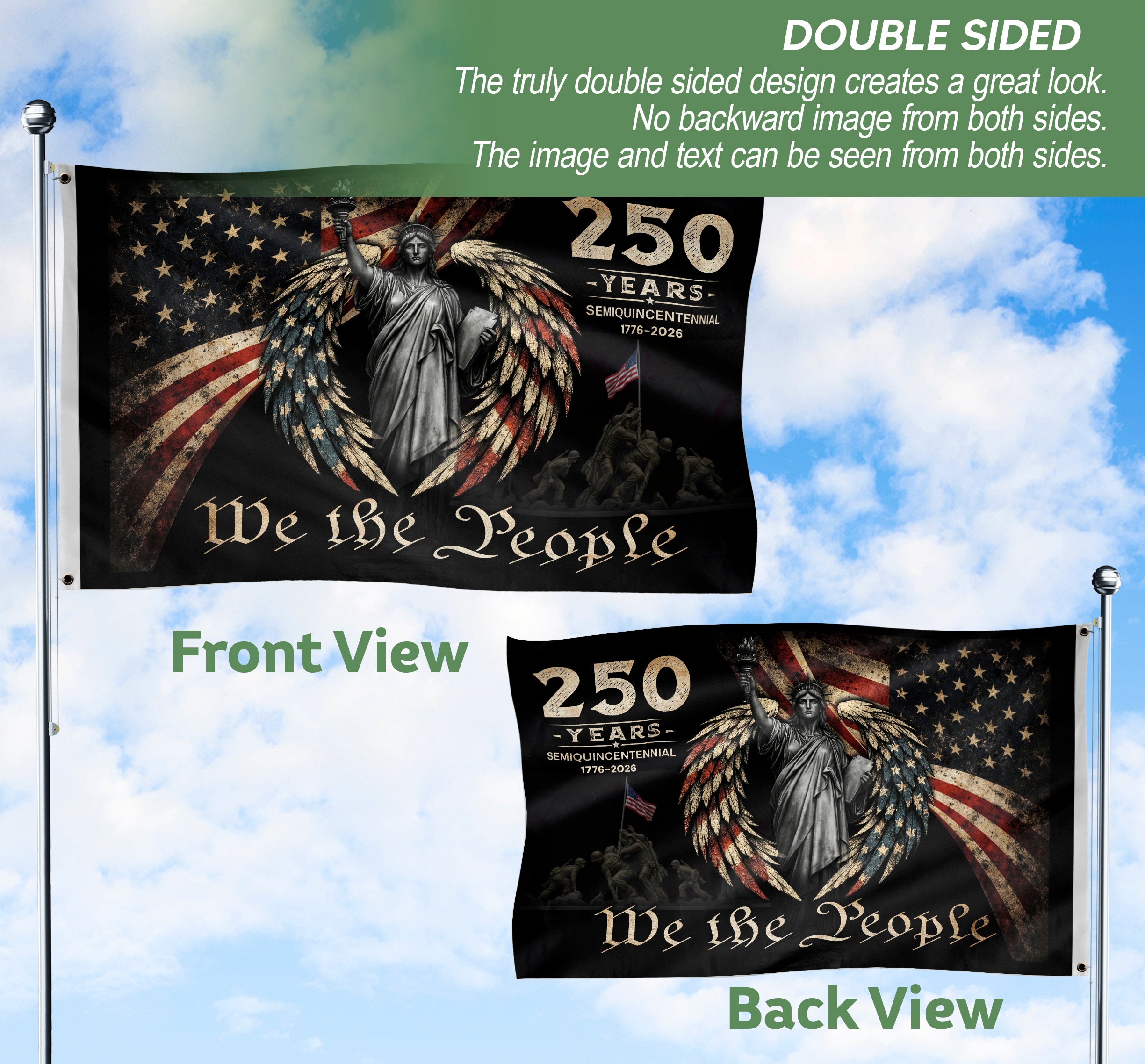 US 1776 2026 Anniversary We The People Patriotic American Liberty Banner Flag 3x5 ft