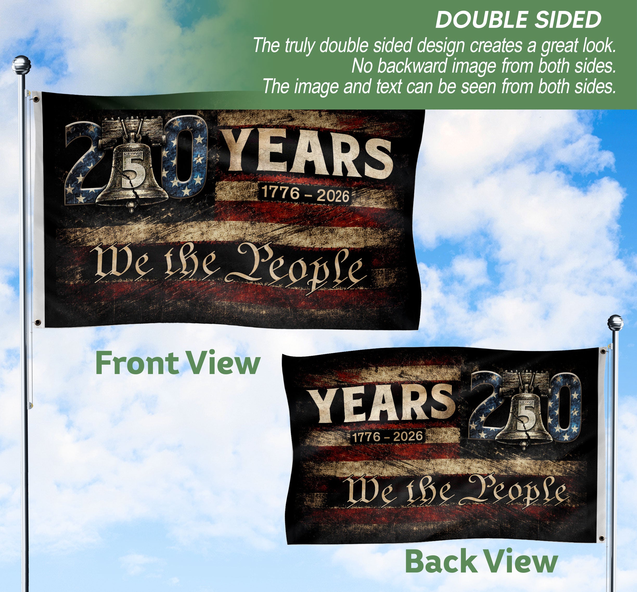 USA 250th Anniversary Flag 1776-2026 American Flag Liberty Bell We The People Patriotic