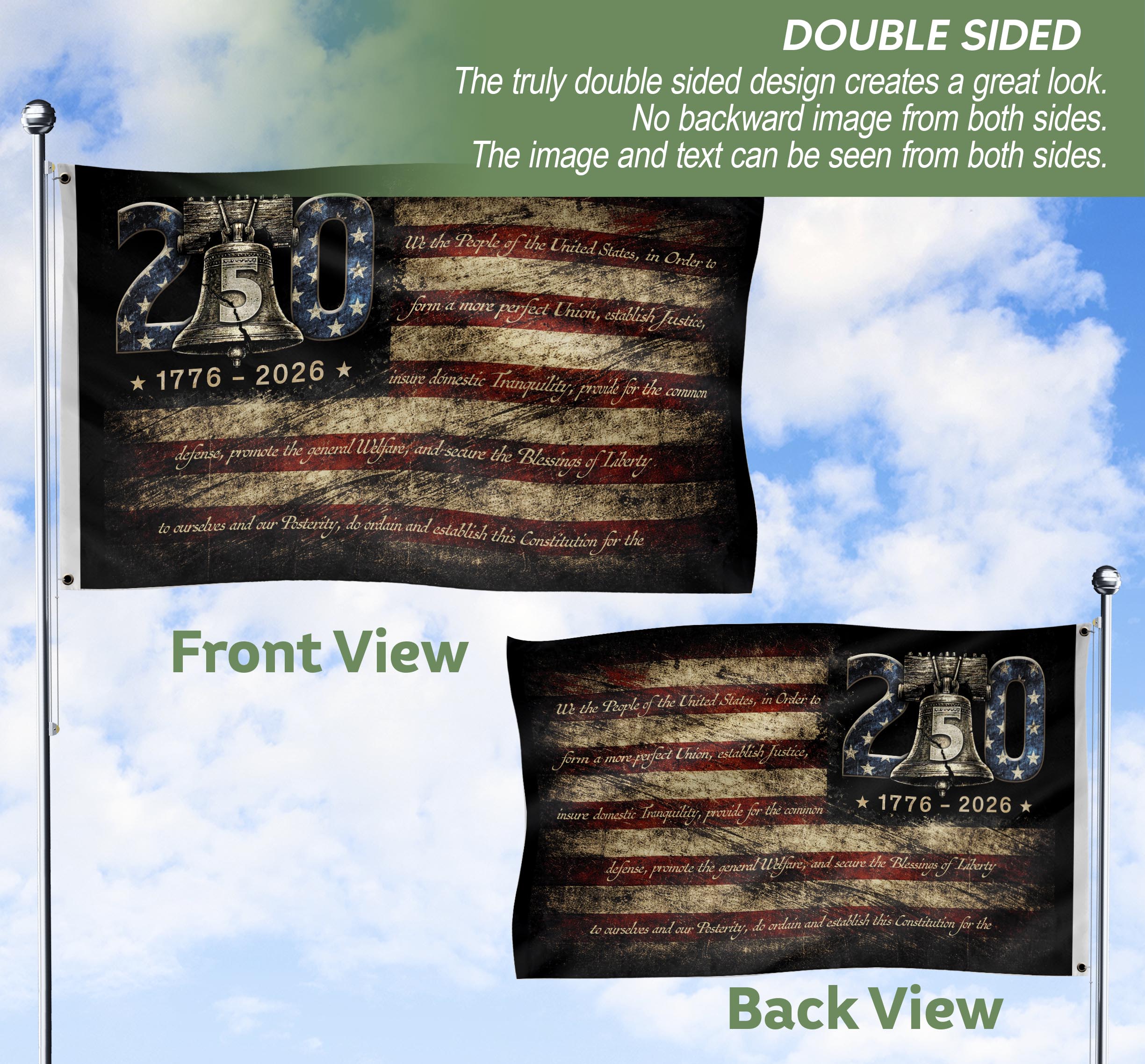 USA 250th Anniversary Flag 1776-2026 American Flag Liberty Bell We The People Patriotic
