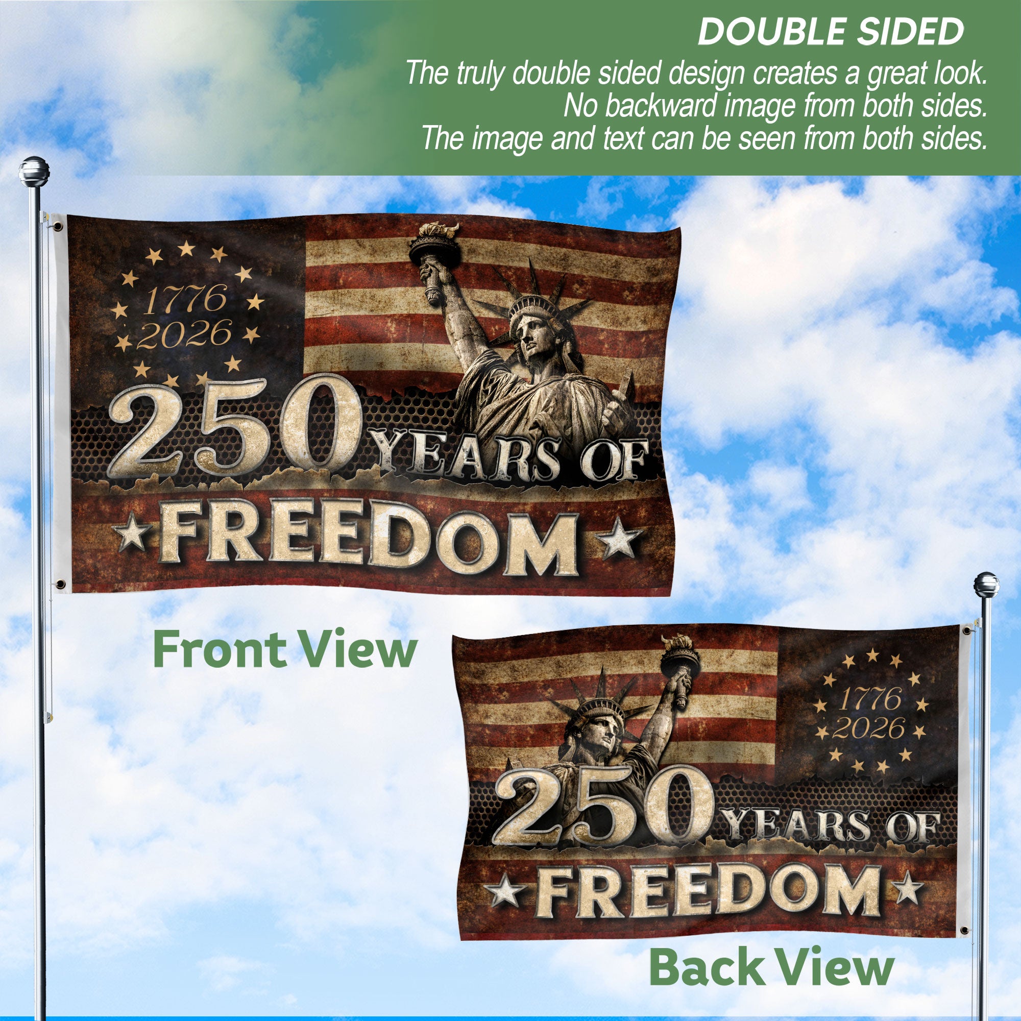 250 Years of Freedom Semiquincentennial Flag 1776–2026 – Double-Sided Patriotic American Décor
