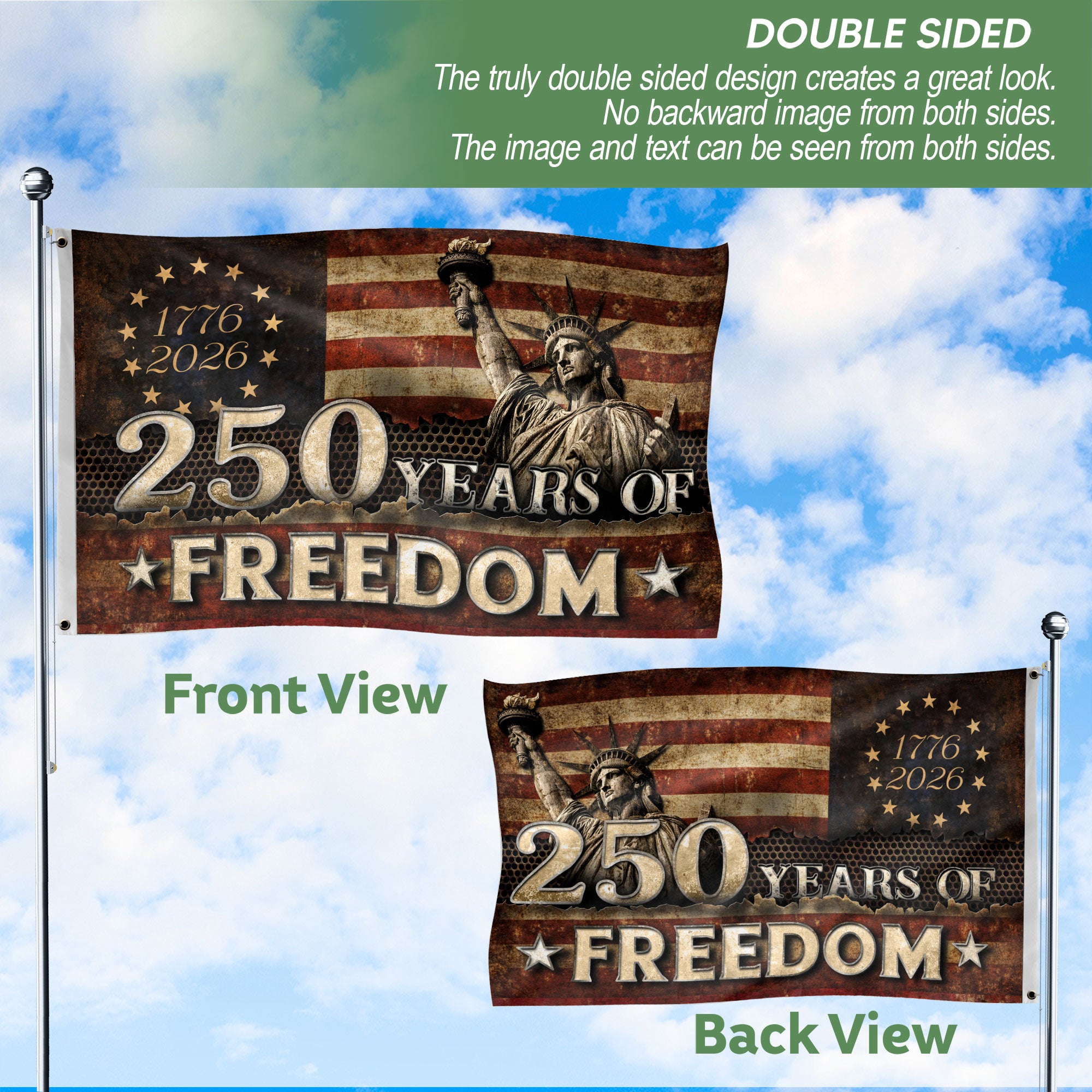 250 Years of Freedom Flag 1776–2026 – Double-Sided Patriotic American Décor