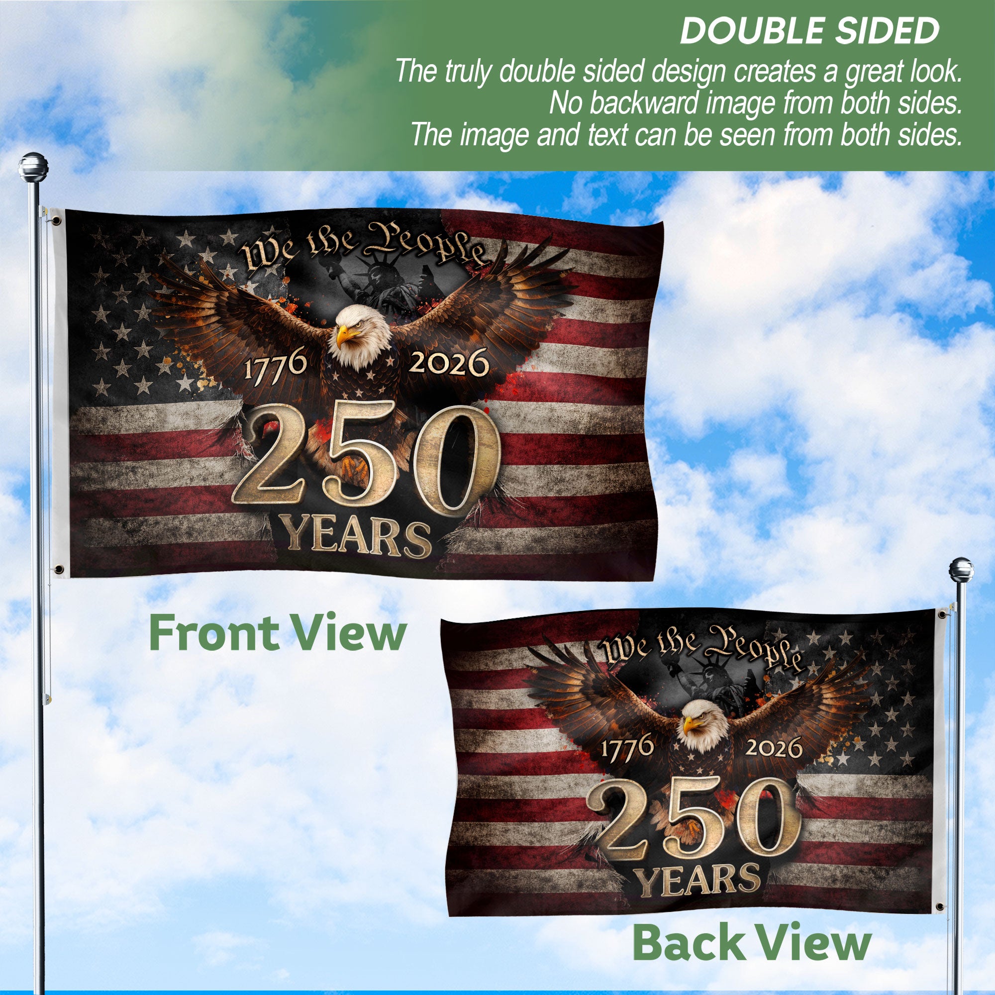 We The People 250 Years Flag 1776–2026 – Eagle Patriotic American Décor