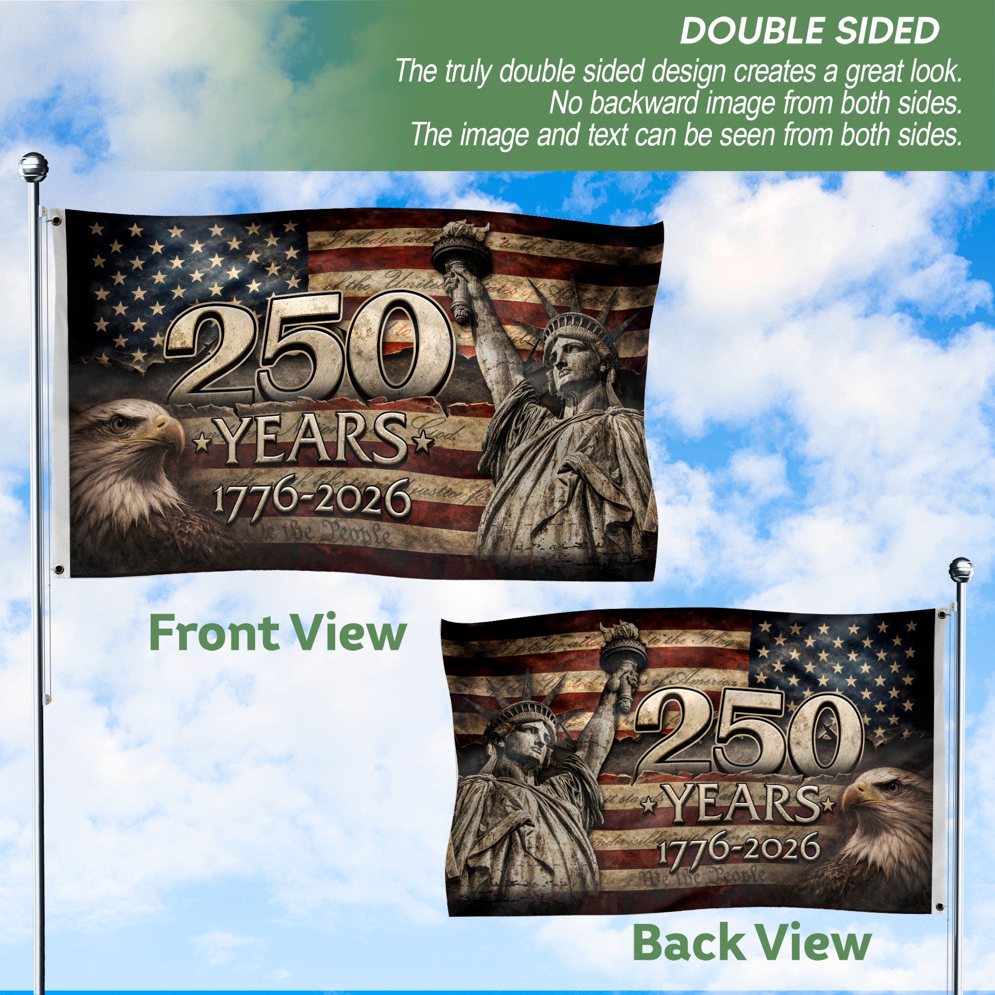 250 Years Semiquincentennial Flag 1776–2026 – Eagle & Liberty Patriotic American Décor