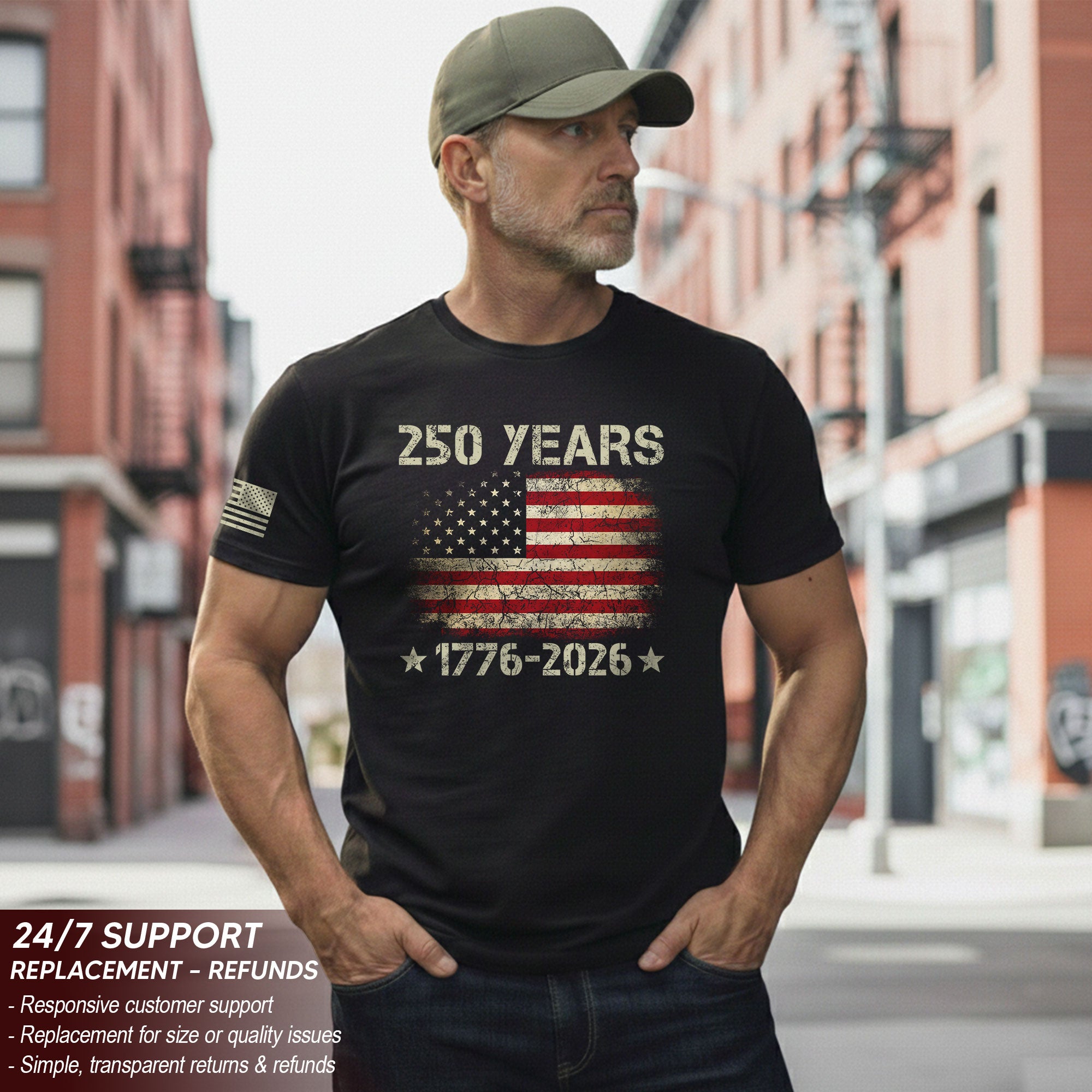 250 Years American Independence T-Shirt 1776–2026 – Vintage USA Flag Patriotic Shirt