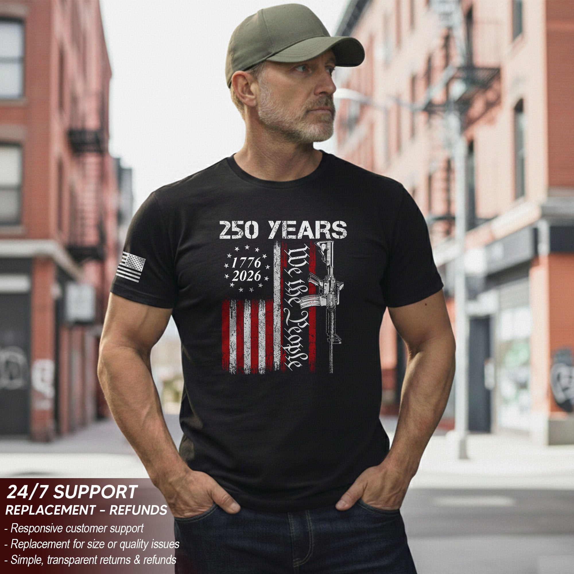 250 Years We The People T-Shirt – Vintage USA Flag 1776–2026 Independence Tee