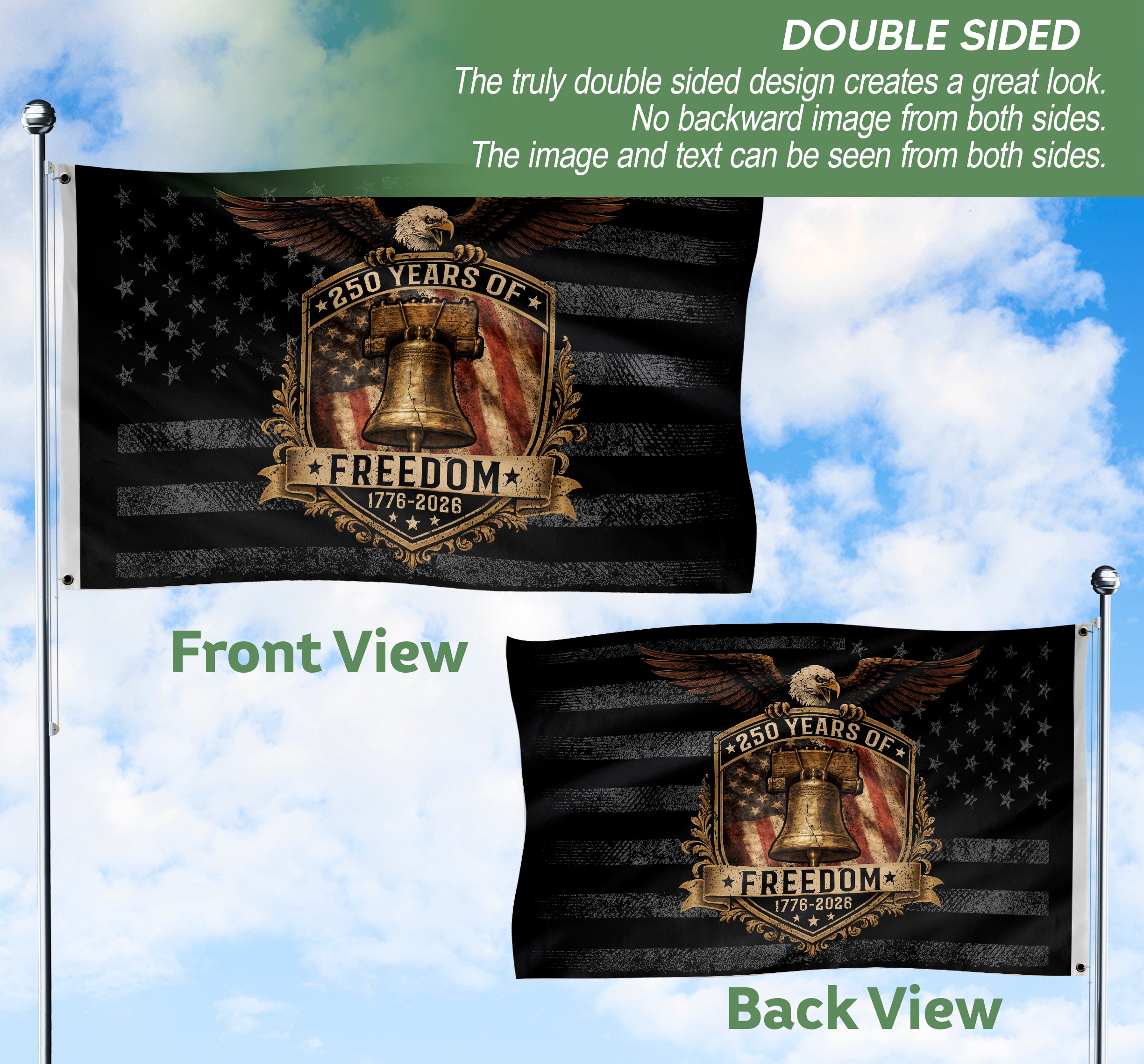 USA 250th Anniversary 250 Years Flag 1776-2026 Liberty Bell Eagle Freedom