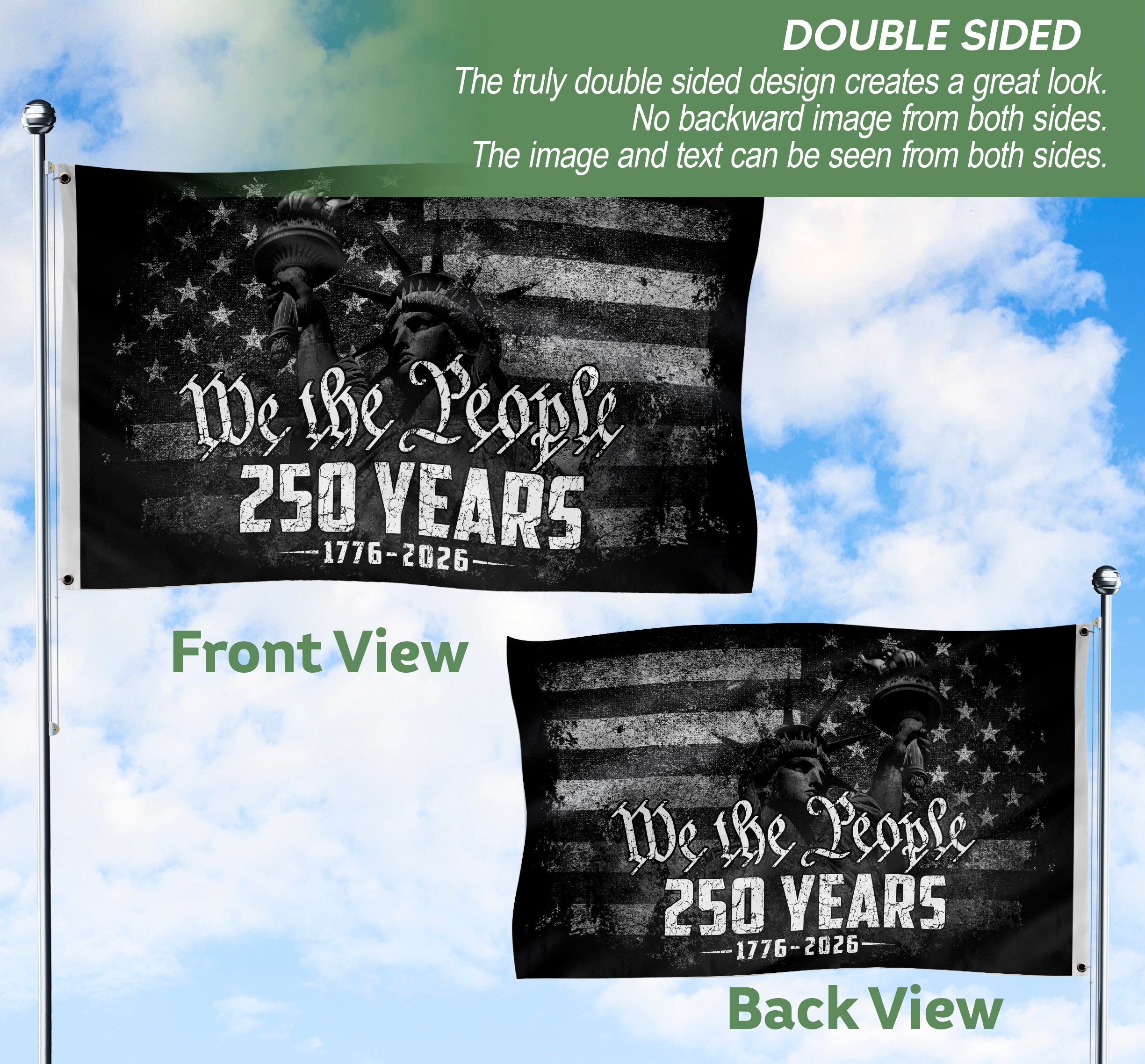 USA 250th Anniversary Flag 1776-2026 We The People Statue of Liberty Patriotic