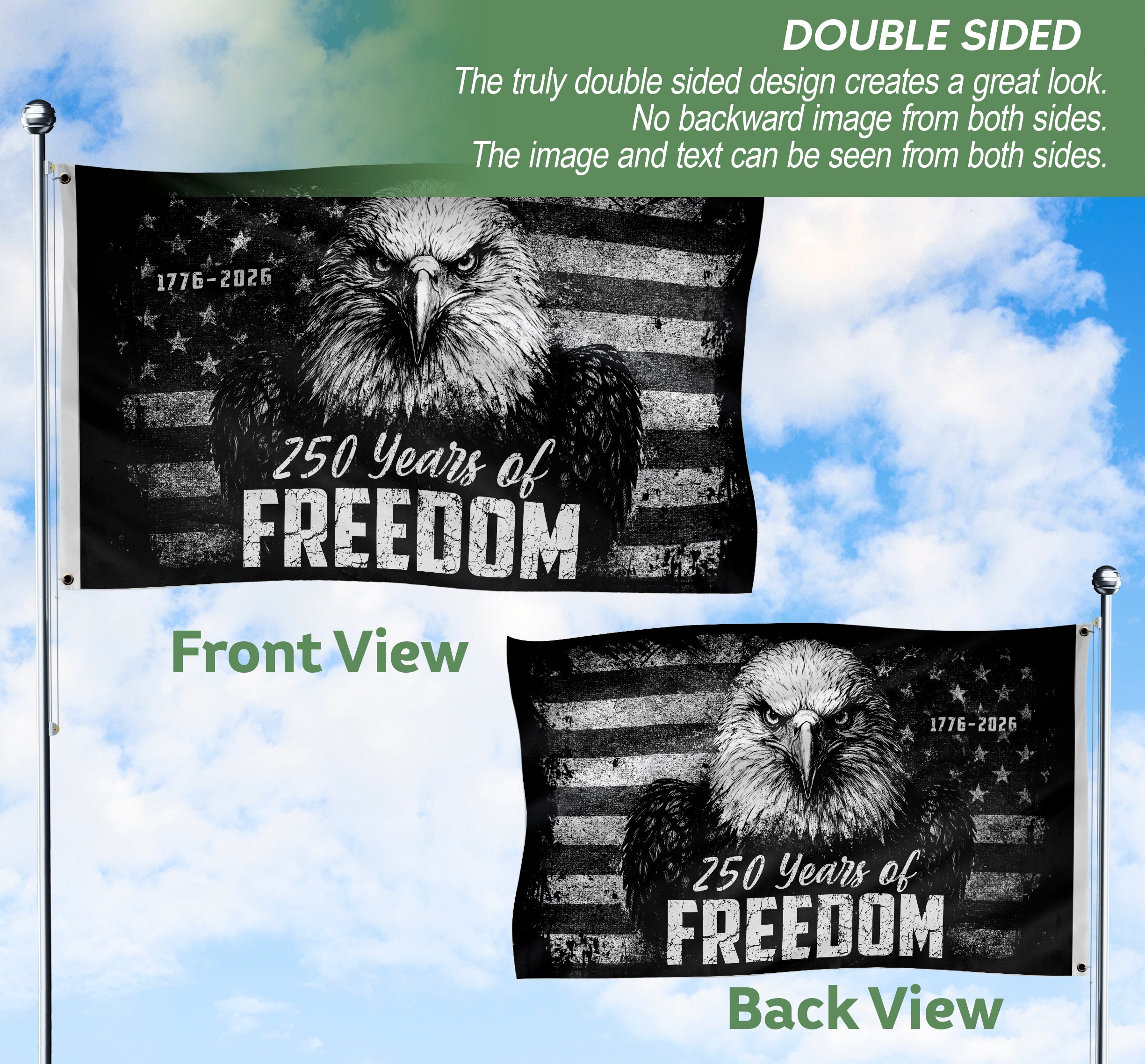 USA 250th Anniversary 250 Years of Freedom Flag 1776-2026 American Eagle