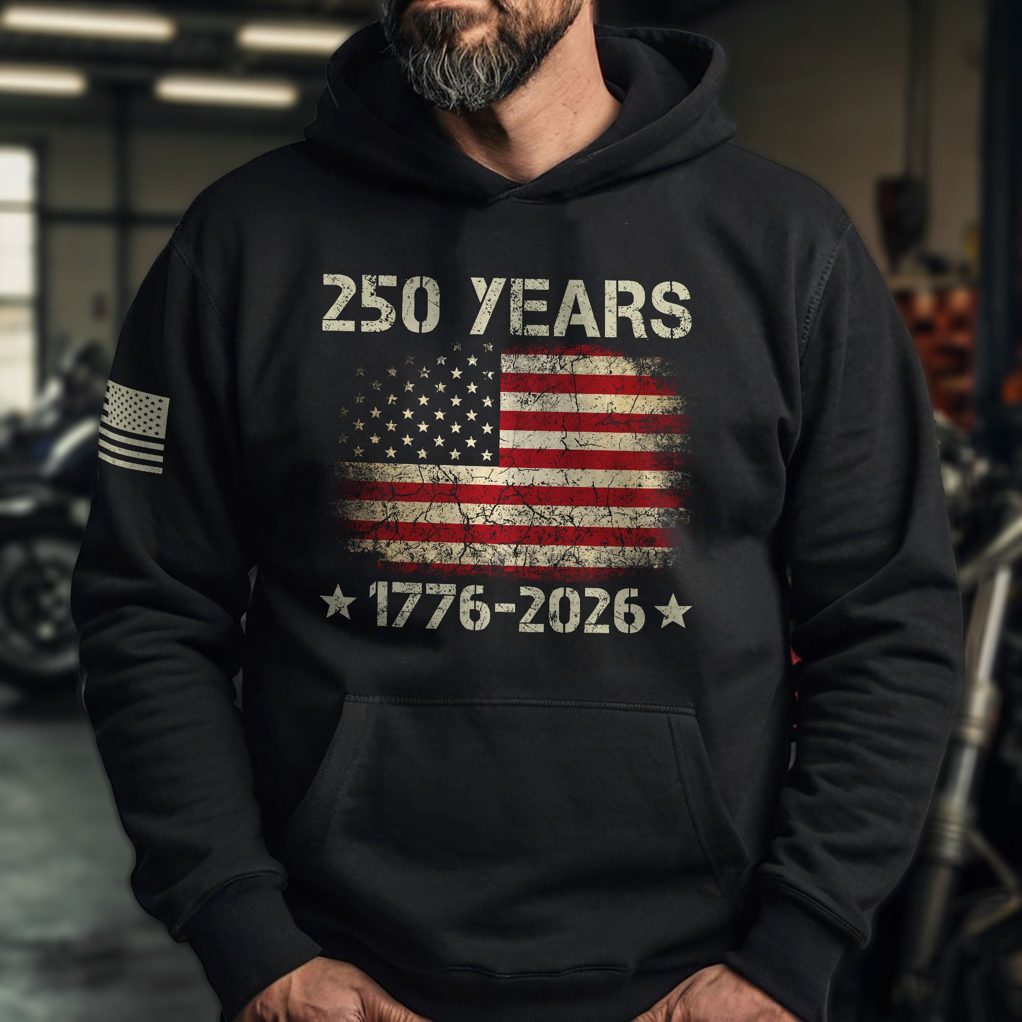 USA 250th Anniversary Semiquincentennial 250 Years Hoodie 1776-2026 Vintage Distressed Flag Patriotic