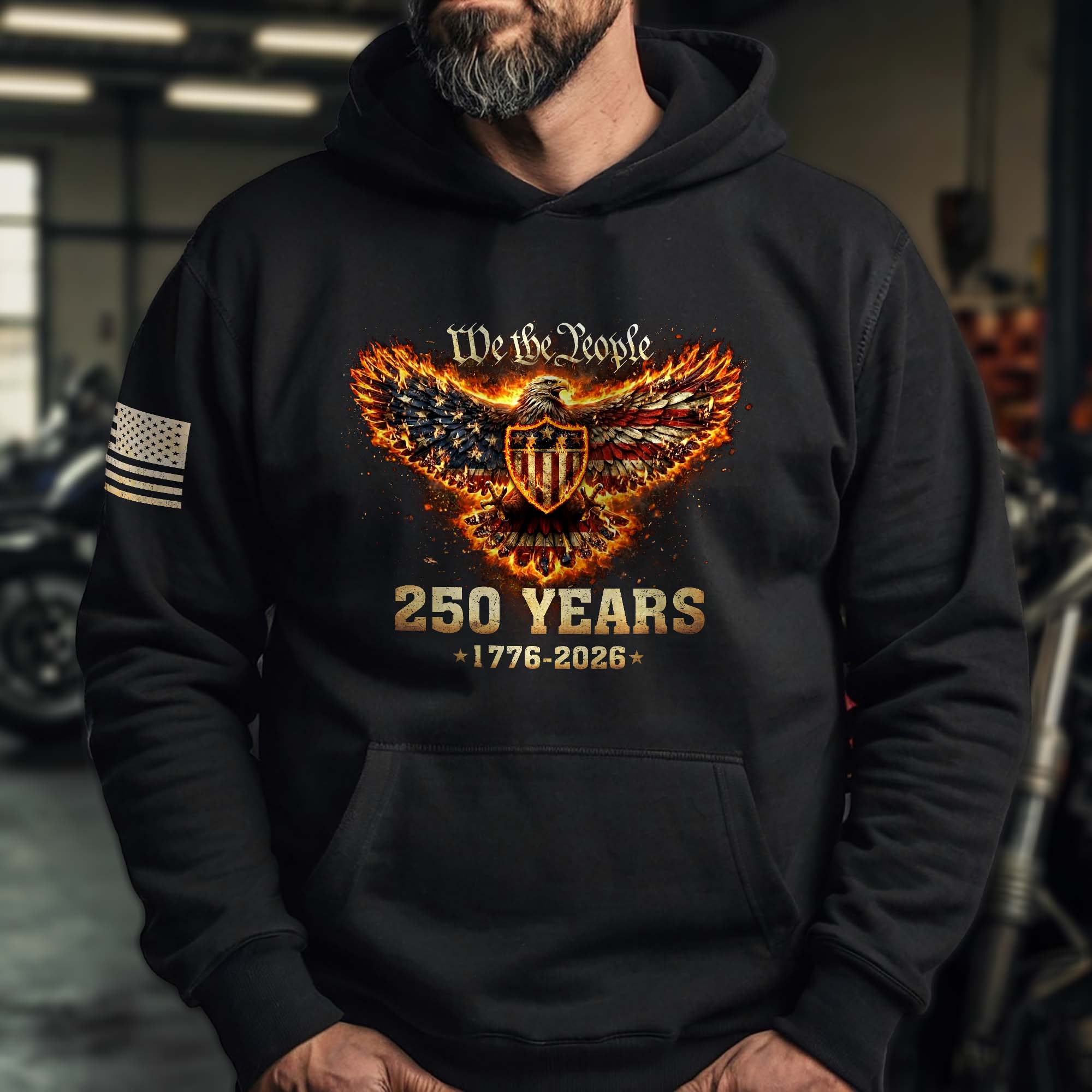 USA 250th Anniversary Semiquincentennial 250 Years Hoodie 1776-2026 Patriotic Flaming Eagle We The People