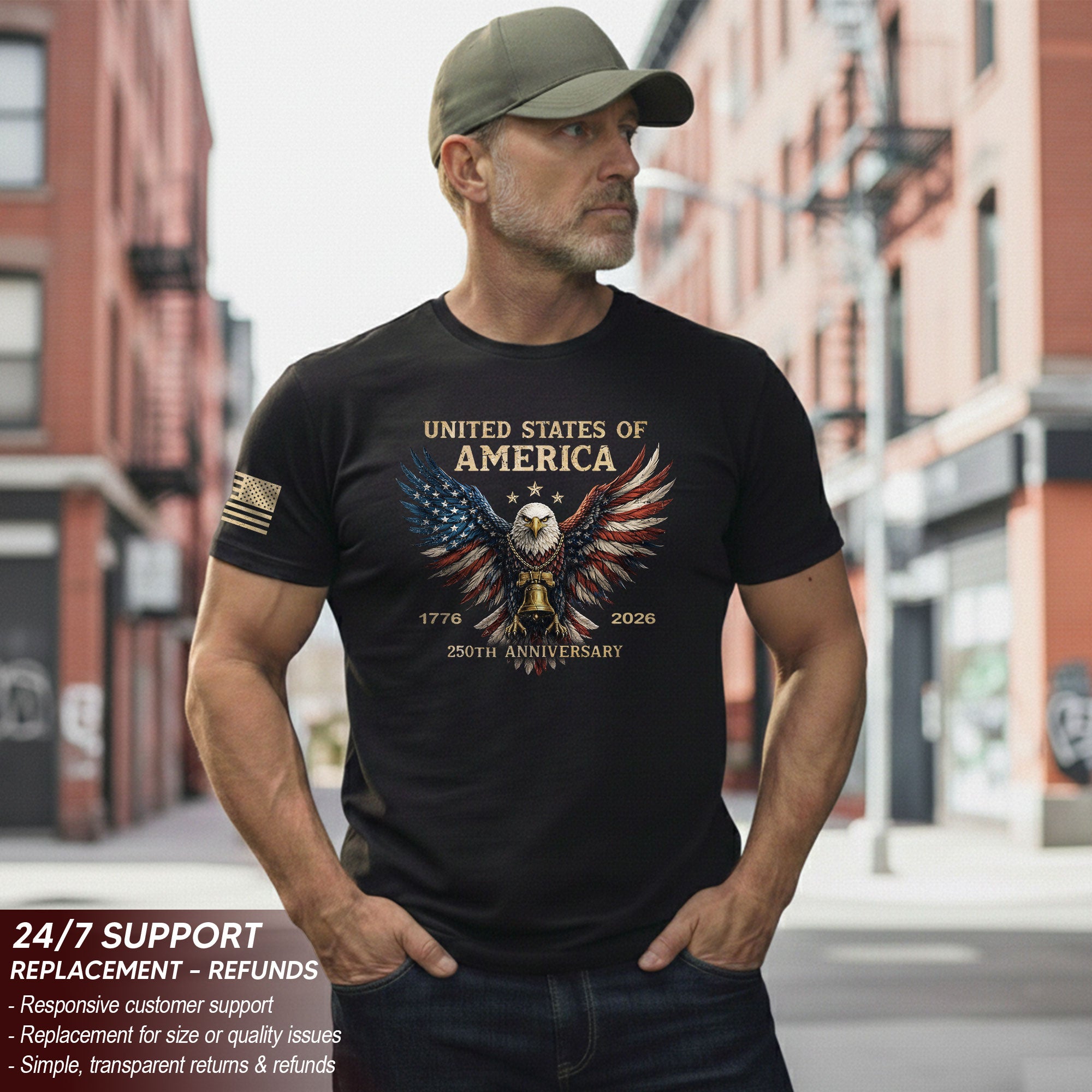 USA 250th Anniversary 250 Years Shirt 1776–2026 American Flag Winged Eagle Patriotic