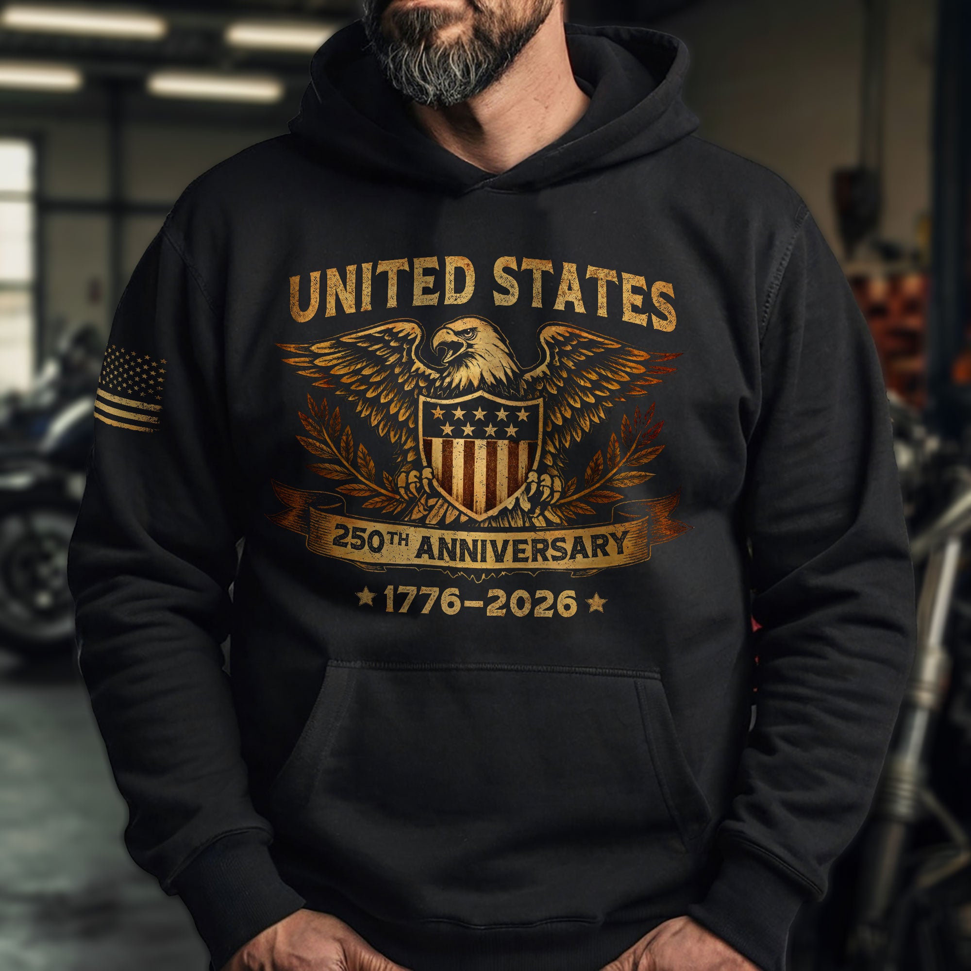 USA 250th Anniversary Semiquincentennial 250 Years Hoodie 1776-2026 Patriotic Eagle Shield