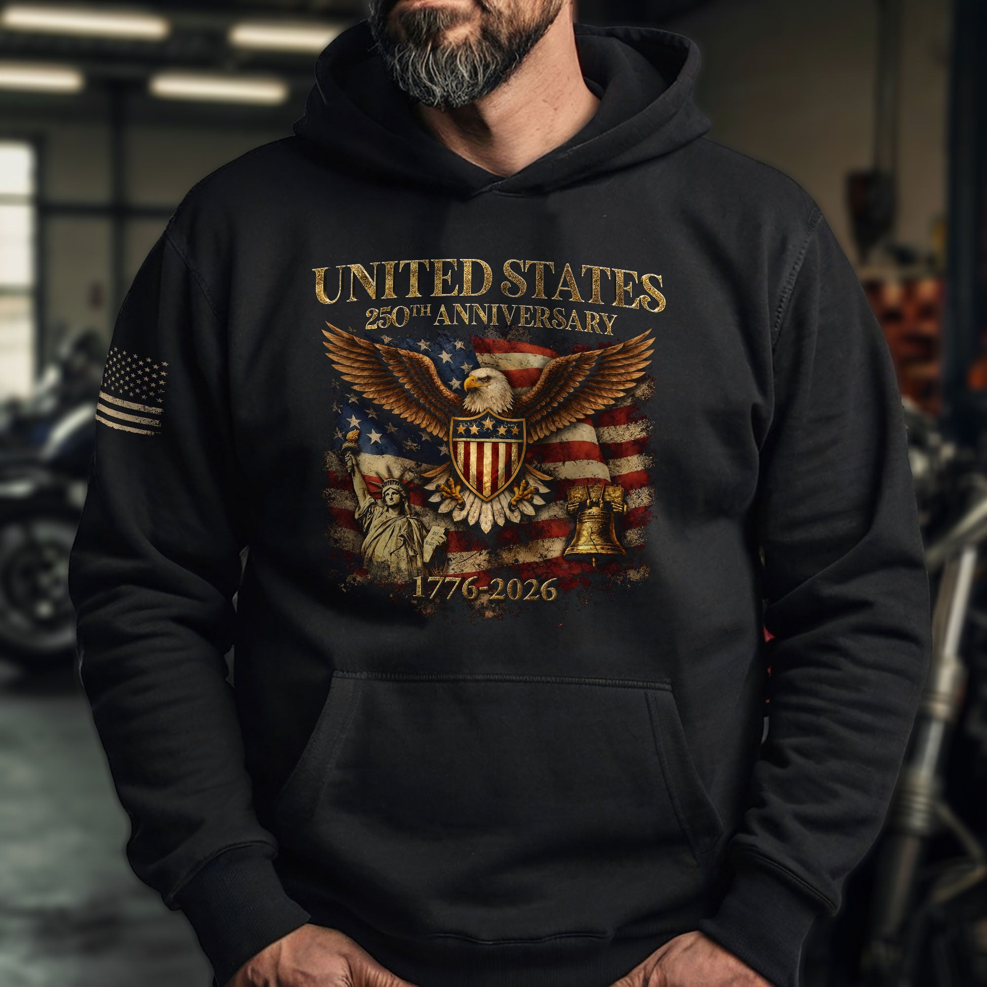 USA 250th Anniversary Semiquincentennial 250 Years Hoodie 1776-2026 USA Flag Eagle Liberty Bell