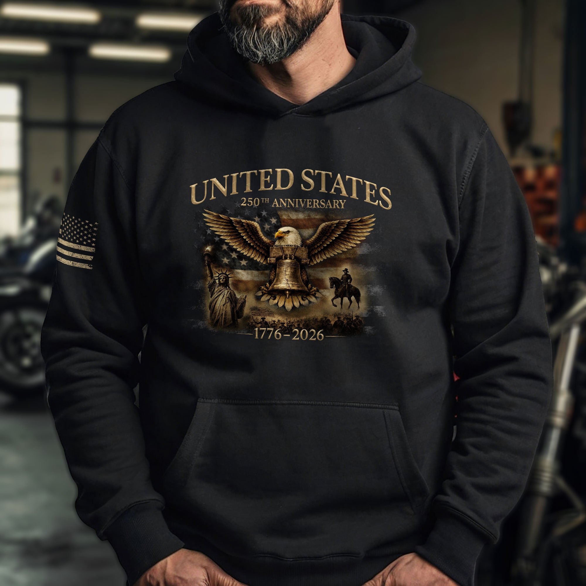 United States 250th Anniversary Semiquincentennial Hoodie 1776-2026 Eagle Liberty Bell Patriotic