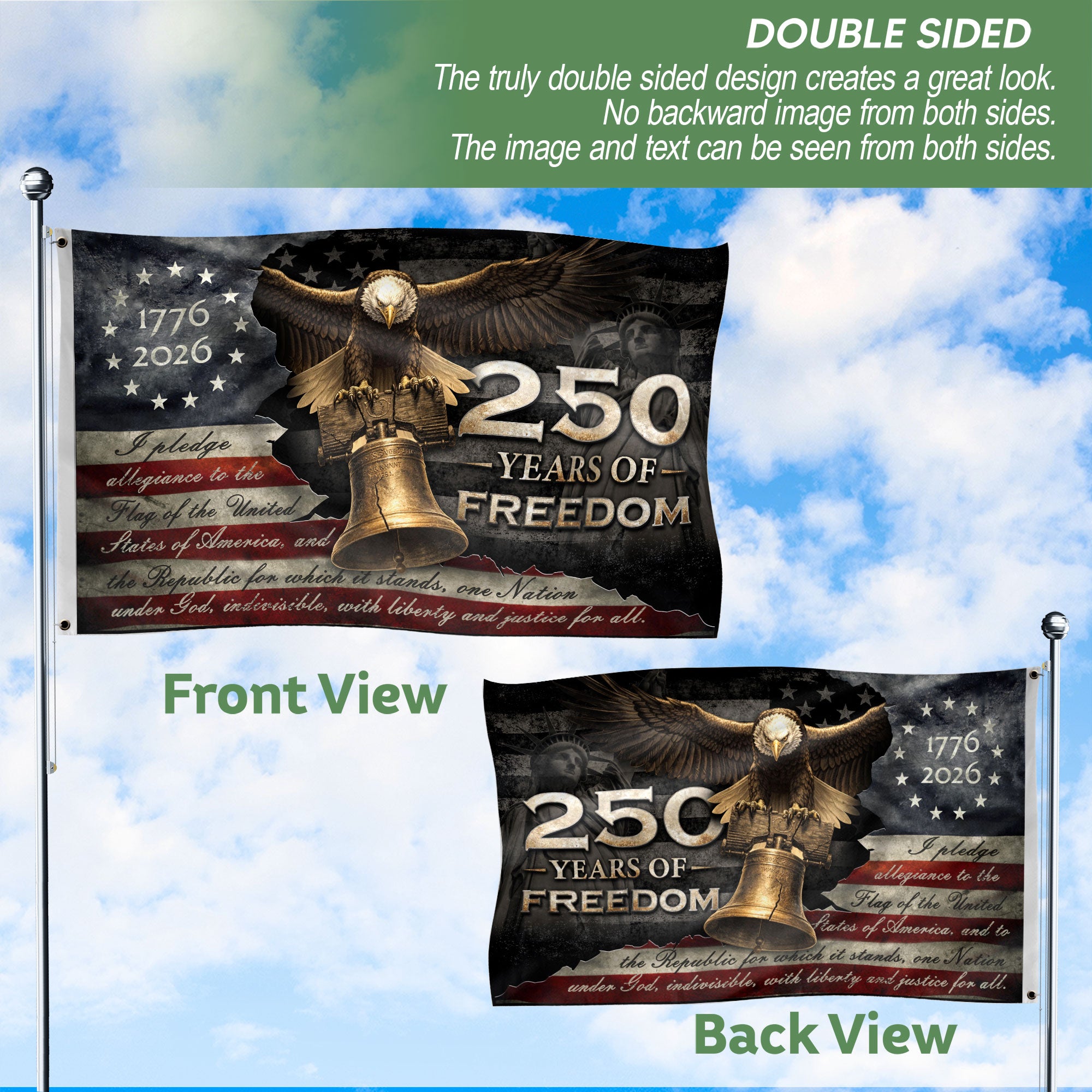 250 Years of Freedom Semiquincentennial Double-Sided House Flag 1776–2026 – Patriotic American Décor