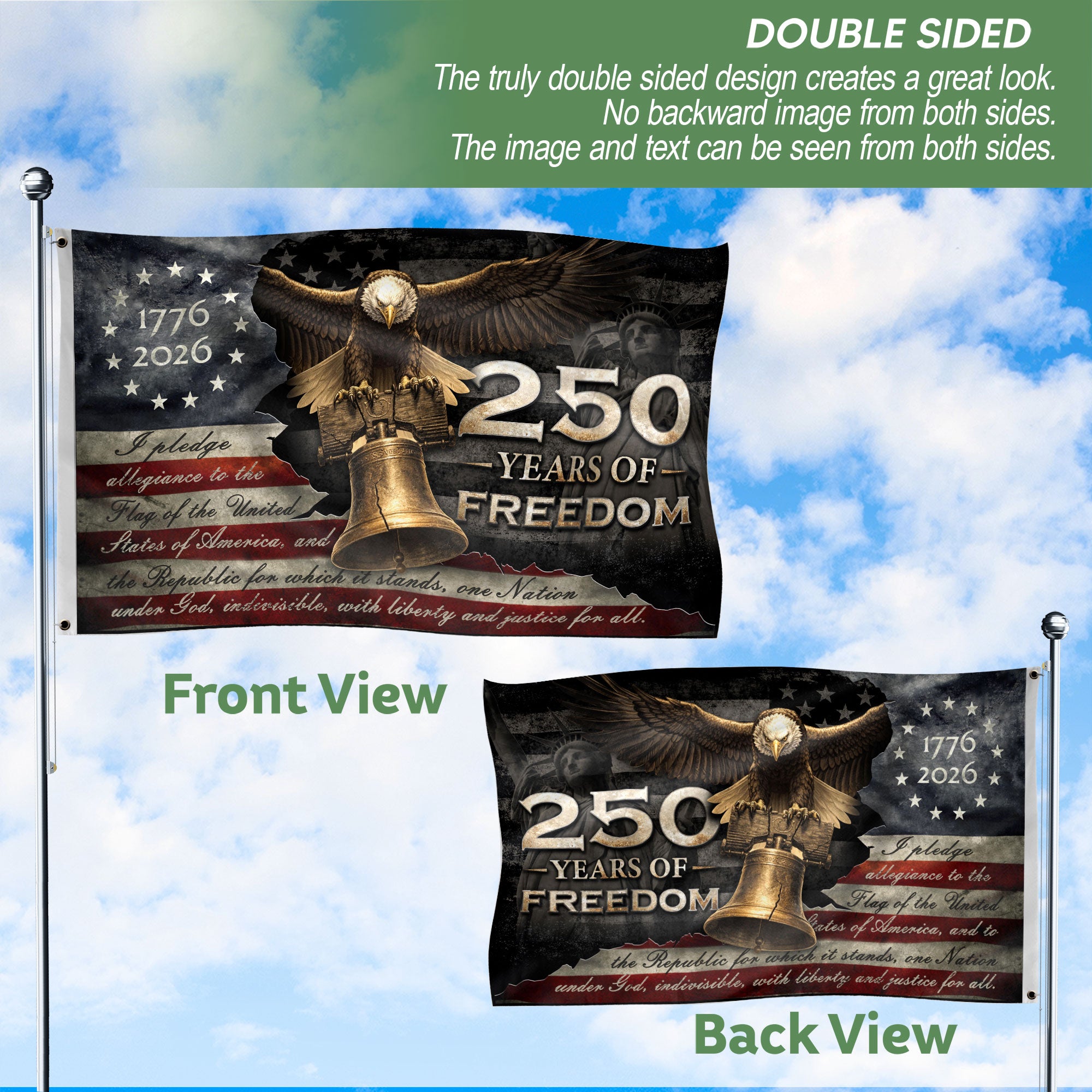 250 Years of Freedom Double-Sided House Flag 1776–2026 – Patriotic American Décor