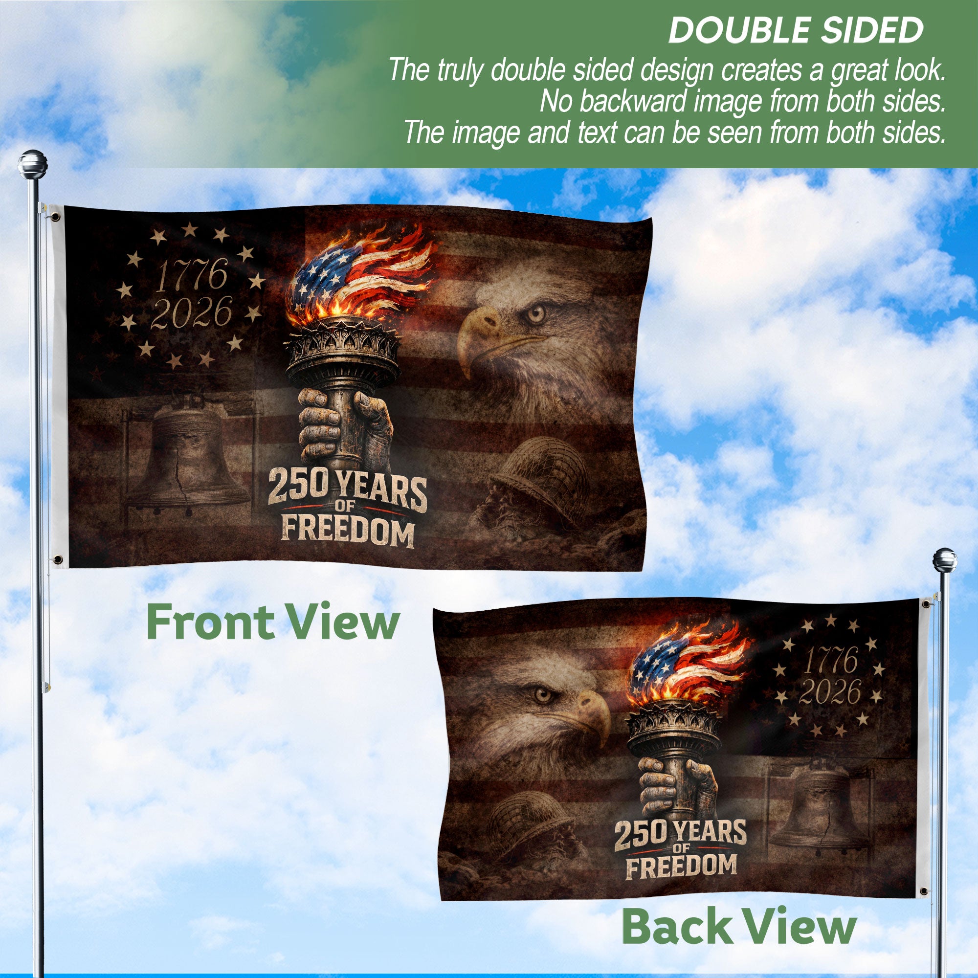 250 Years of Freedom Double-Sided Patriotic Décor with Eagle Design 1776–2026 House Flag - Rust Field Wear