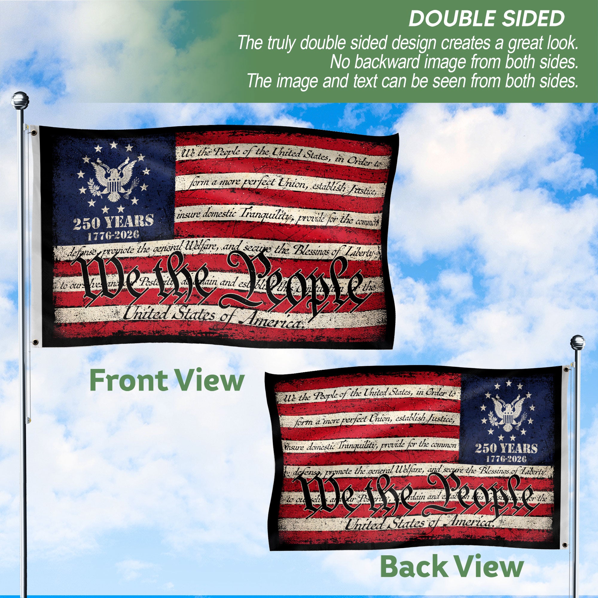We The People Semiquincentennial Double-Sided House Flag – 250 Years of Freedom Patriotic American Décor 1776–2026