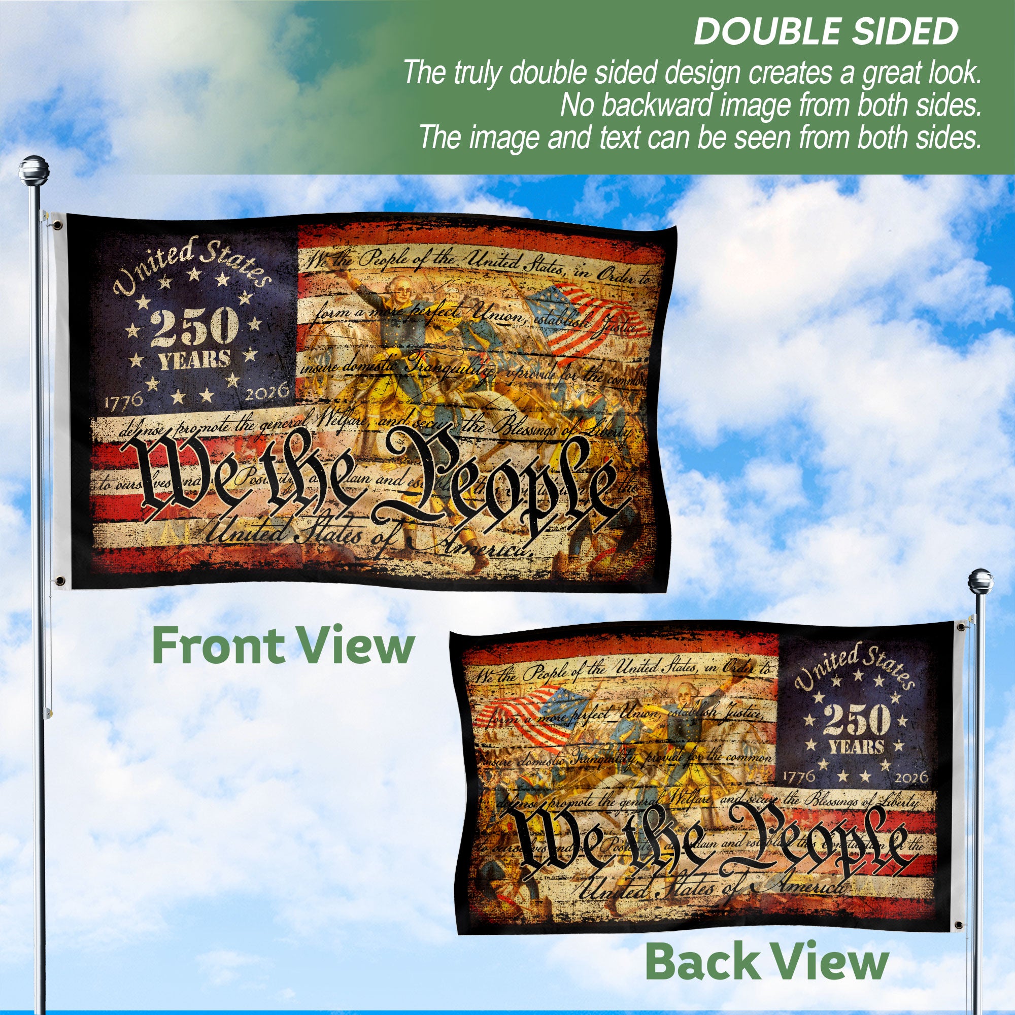 1776–2026 We The People Flag, Patriotic Double-Sided House Décor, 250 Years of Freedom