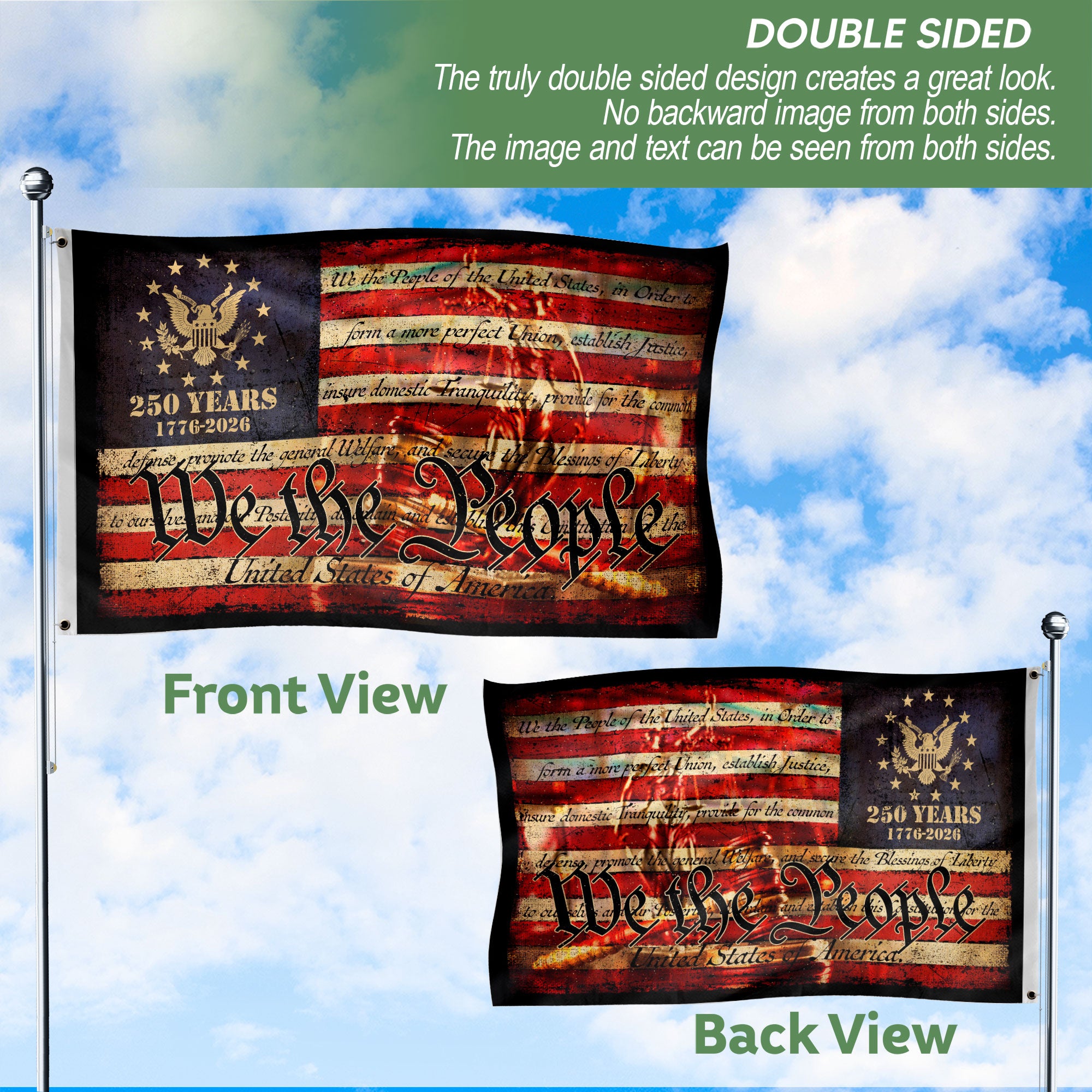 We The People Semiquincentennial House Flag – Double-Sided Patriotic Décor Celebrating 250 Years of Freedom 1776–2026