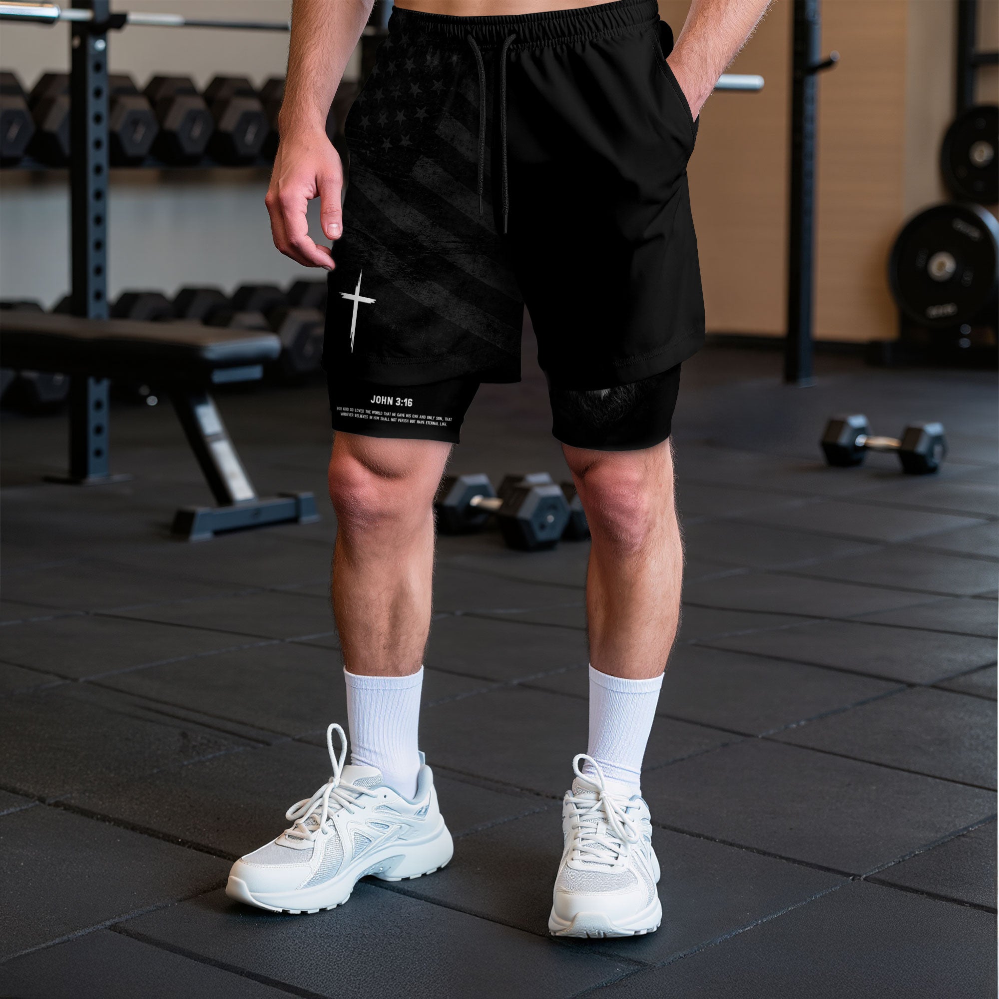 John 3:16 Bible Verse Lion of Judah Christian Gym Shorts Men Athletic Performance Wear