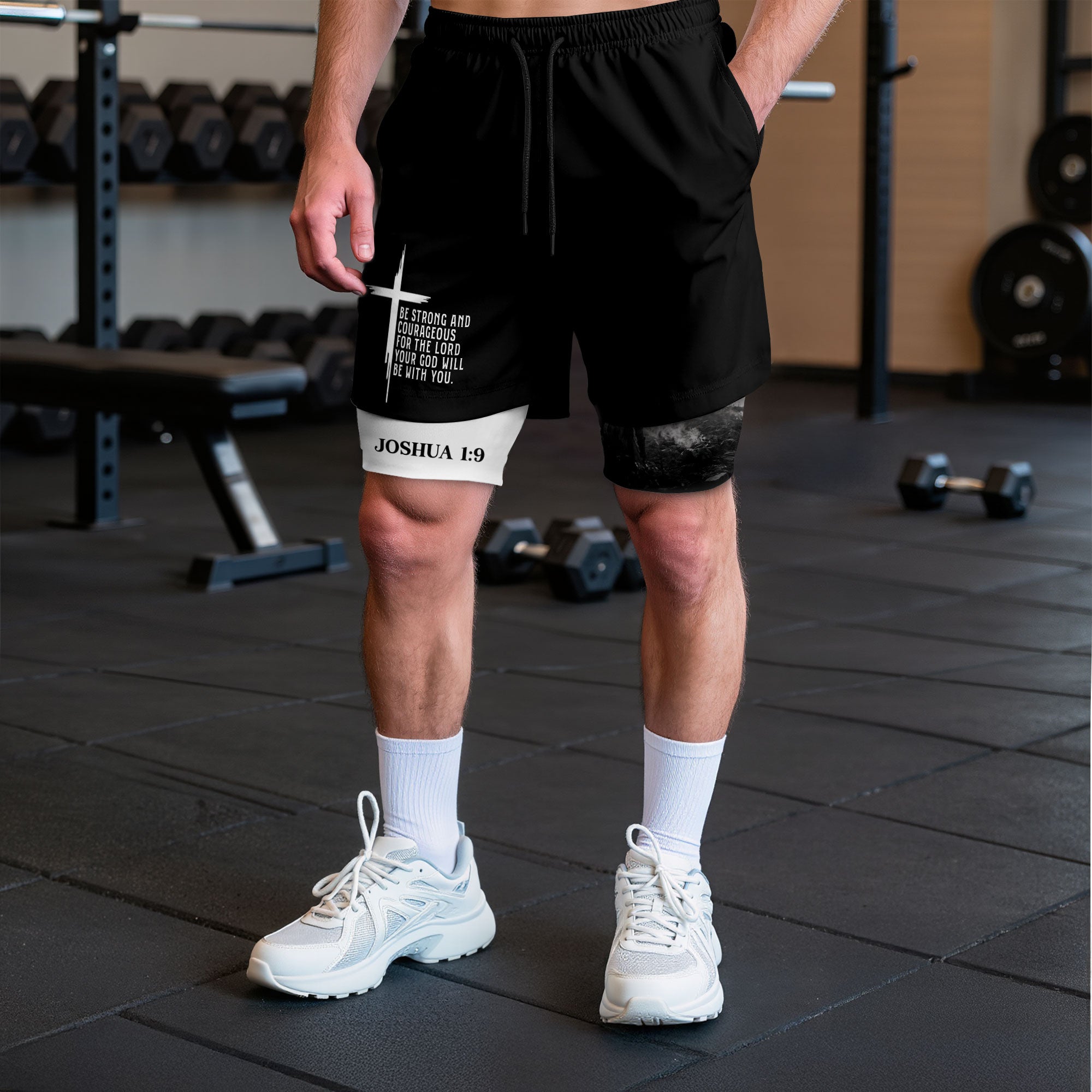 Joshua 1:9 Christian Men Gym Shorts Be Strong and Courageous Bible Verse Training Activewear