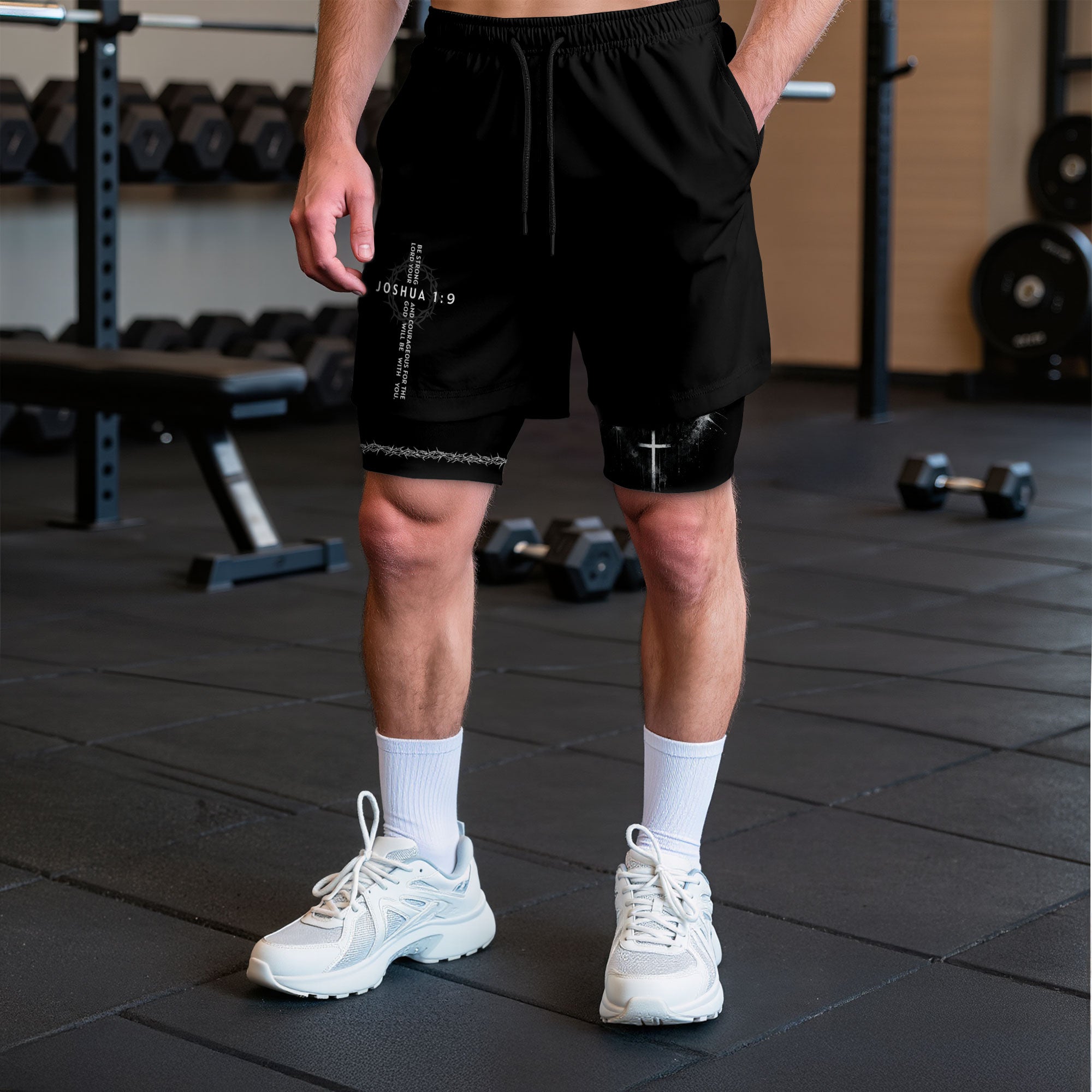 Joshua 1:9 Christian Men Gym Shorts Lion of Judah Athletic Activewear Gear