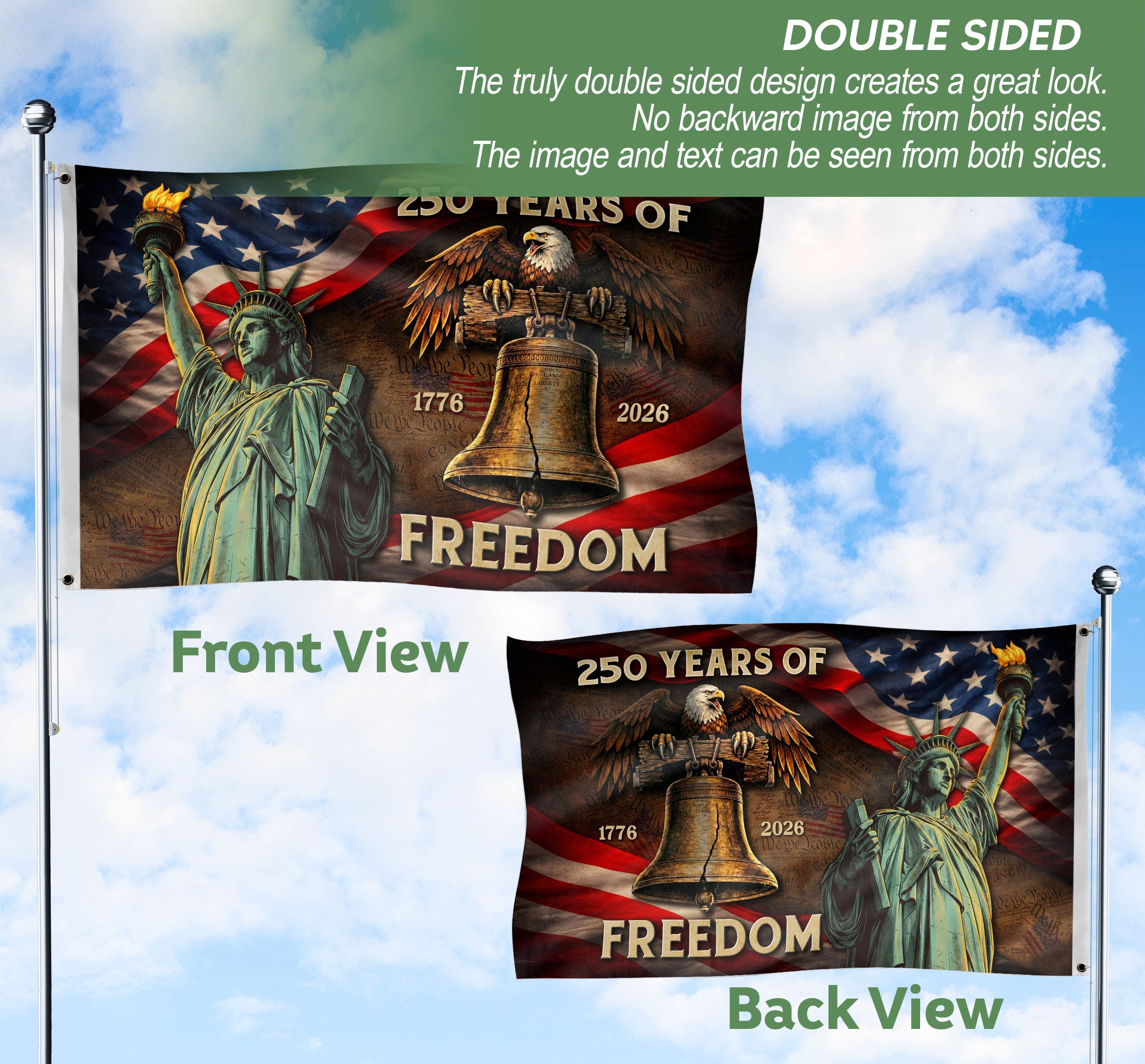 250 Years of Freedom Semiquincentennial Double-Sided House Flag 1776–2026, Patriotic 250th American Decor