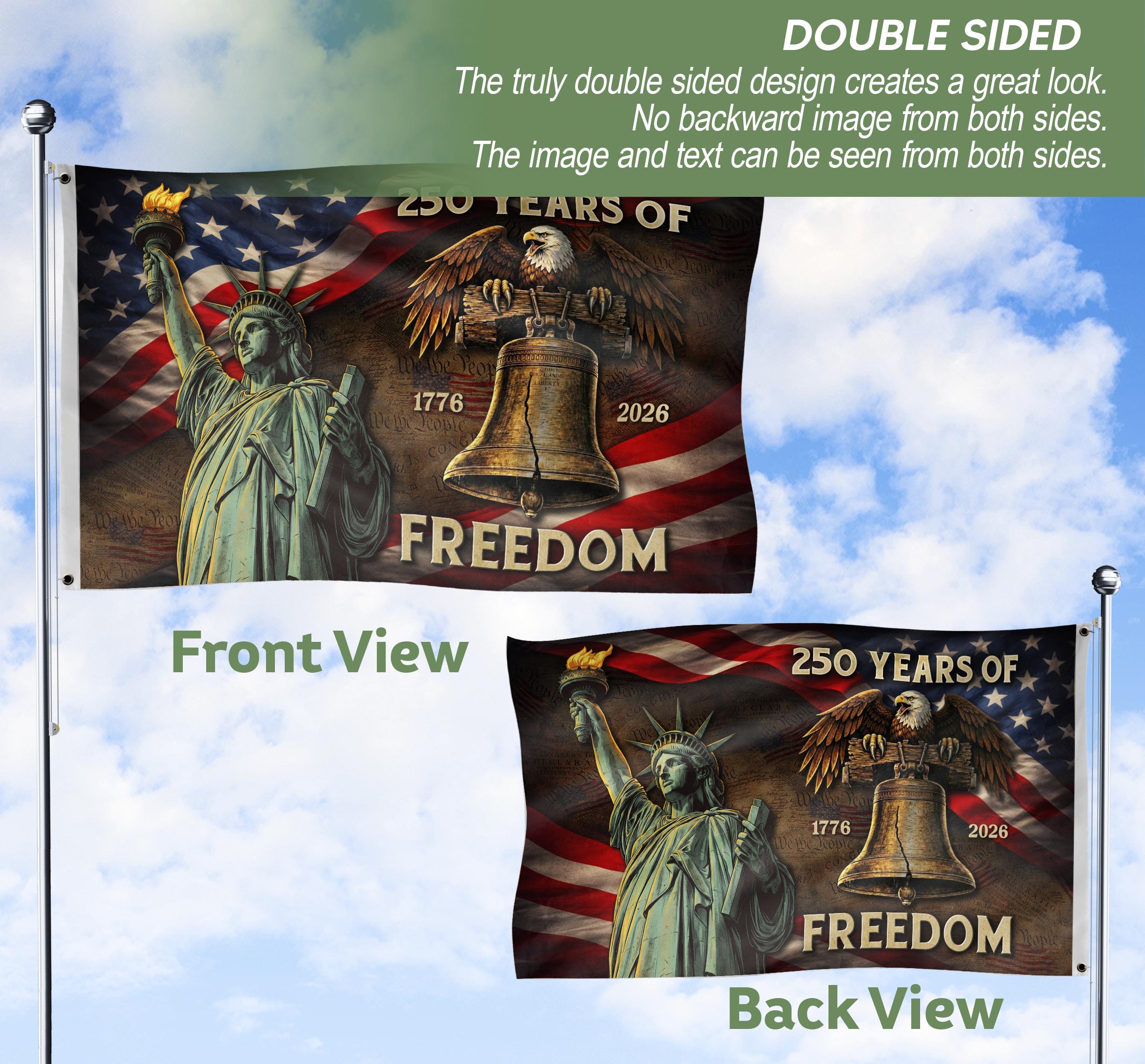 250 Years of Freedom Double-Sided House Flag 1776–2026, Patriotic 250th American Decor