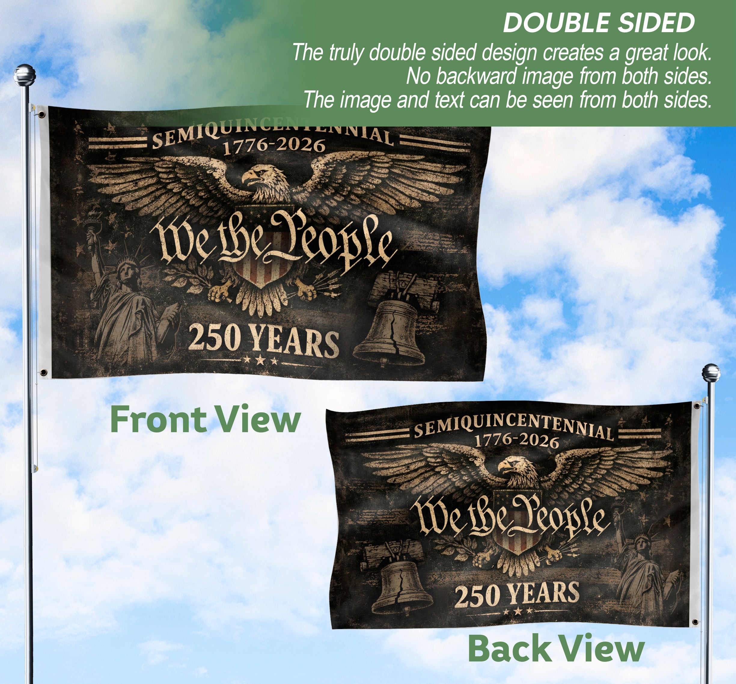 USA 250 Years Flag 1776-2026 We The People American Heritage Eagle Strength Patriotic