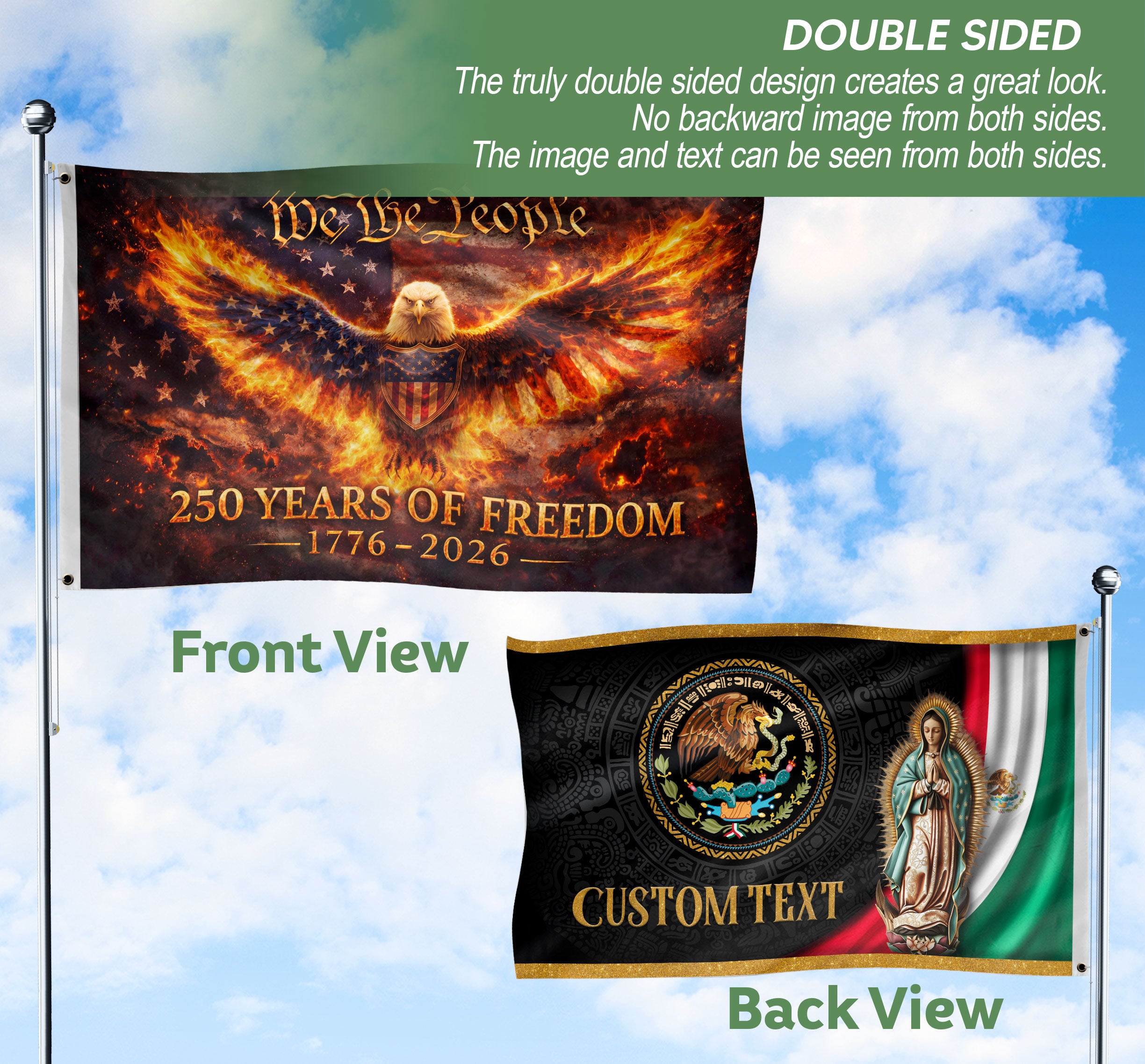 USA 250 Years of Freedom Flag 1776-2026 Flaming Eagle Strength We The People Patriotic Outdoor