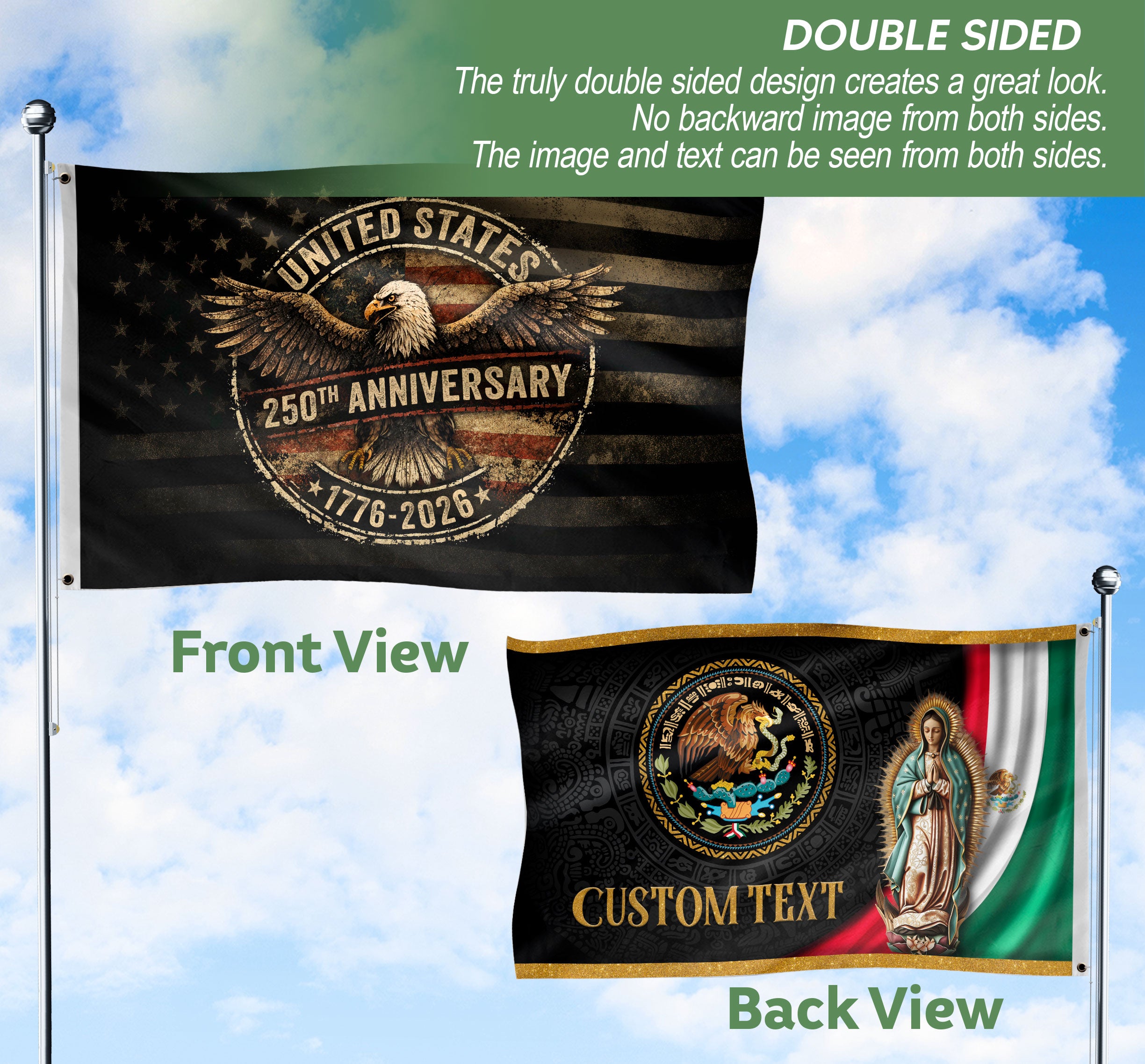 United States 250th Semiquincentennial Anniversary Flag 1776-2026 Vintage American Eagle Shield Mental Heritage Patriotic